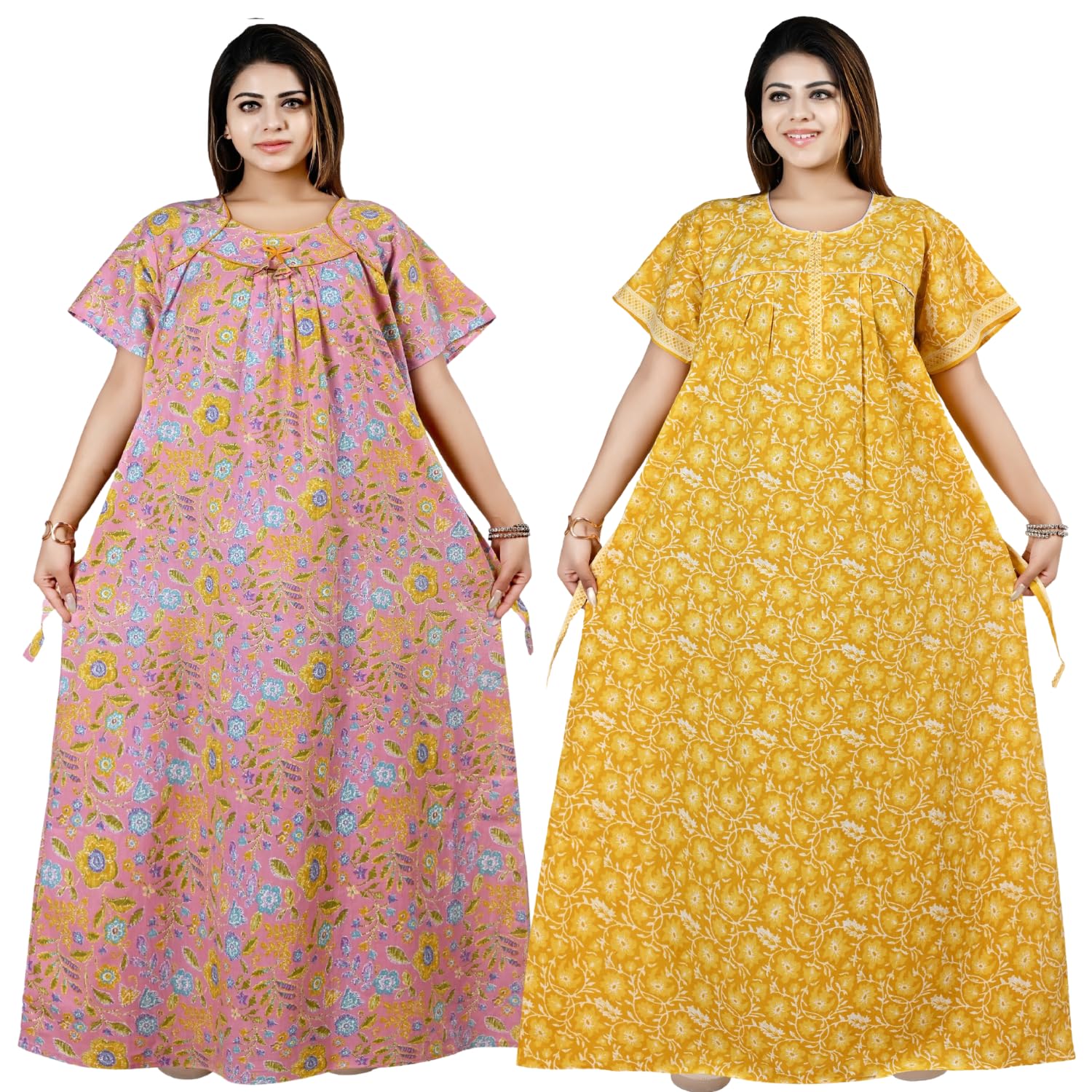 Cotton Nighty Maxi Plus Size Women | Floral Printed Full Length Cotton Night Gown | Soft, Breathable Nightwear Loose Fit Nighty XXL-4XL (Pack of 2)-picture-31