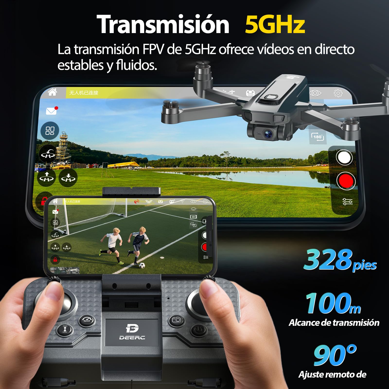 DEERC D25 Drone con Cámara 4K para Niños y Adultos, Transmisión 5G, Cuadricóptero RC Plegable, Juguete Compacto con Motor sin Escobillas, Mantenimiento de Altitud, Giros 3D, 2 Baterías