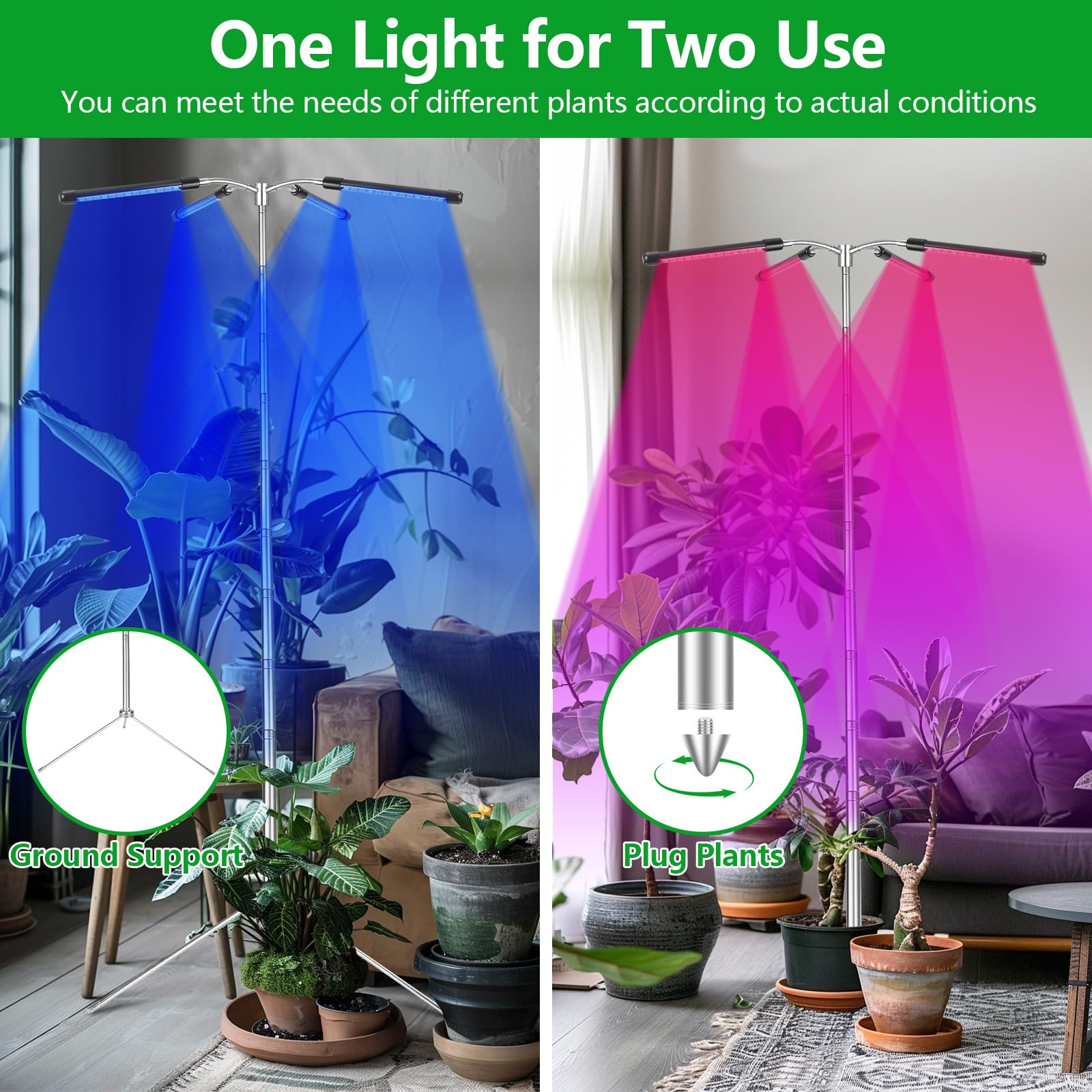 Lampade per Piante Indoor, Lampada Crescente Spettro Completo 4 Heads, Luce per Piante Con Treppiede, Luce LED Coltivazione Indoor Con Timer, 3 Modalità E 9 Regolazioni Di Luminosità