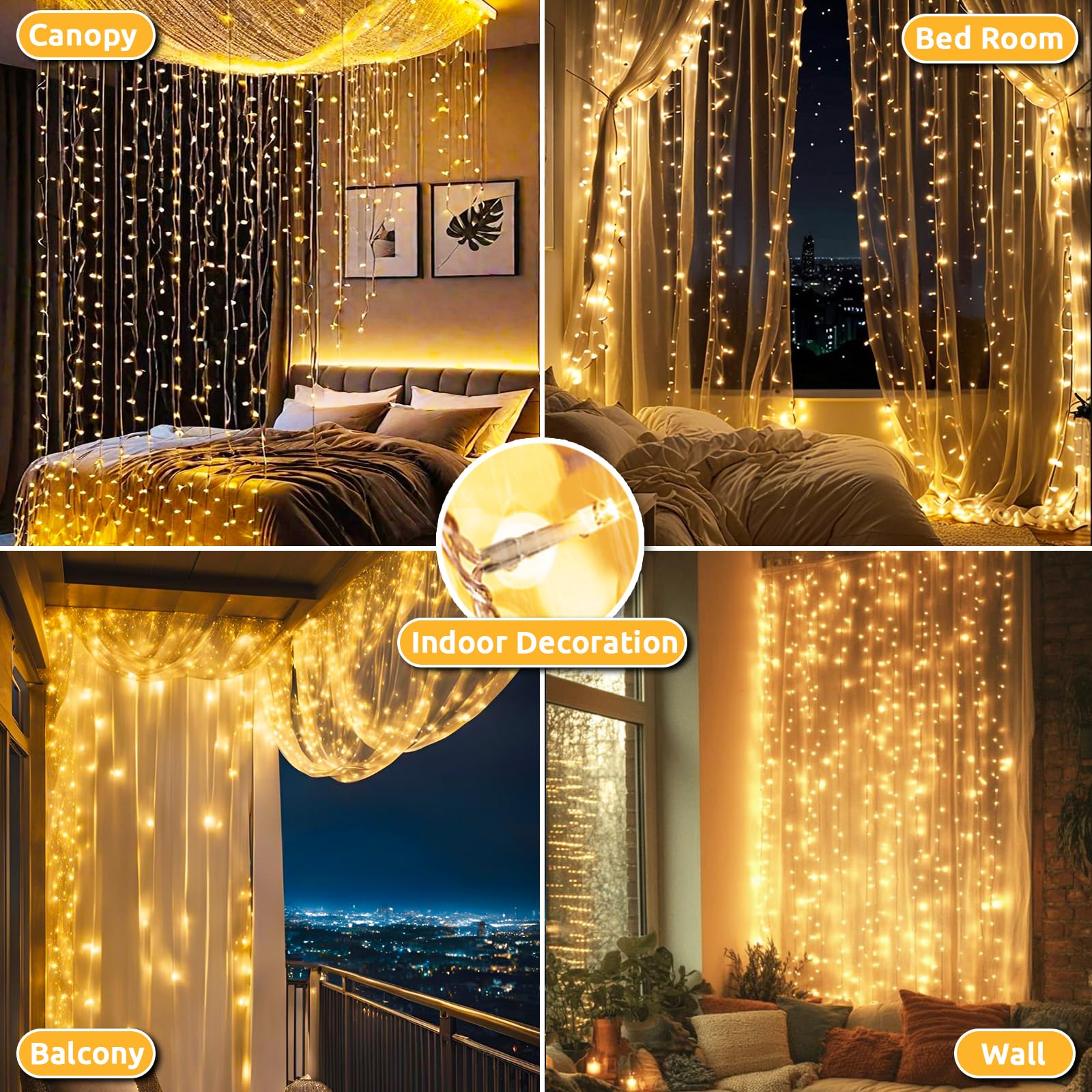 Dekofun Tenda Luminosa Natale 600 LED 6m x 3m Tenda Luci con Timer, 8 Modalità Prolungabile Tenda Luminosa Interno Impermeabile Luci Natale Esterno Cascata per Giardino, Matrimonio - Bianco Caldo