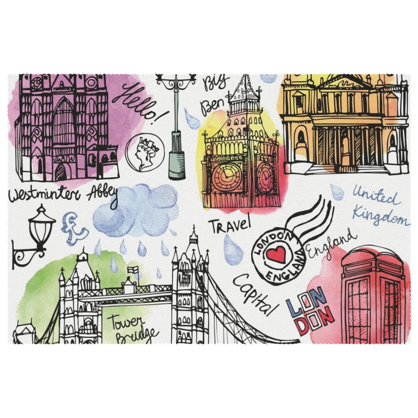 England London Reise-Tischsets, waschbar, rutschfest, Wärmeisolierung für Küche, Esszimmer, Restaurant, 45,7 x 30,5 cm, 6 Stück