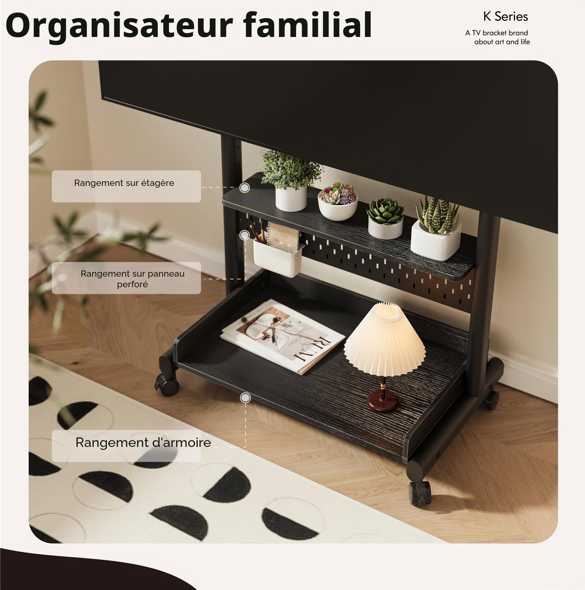 FITUEYES Meuble TV avec Support, 40-85 Pouces, VESA 600 x 400 mm | Meuble Support TV, pour Salon, Chambre et Bureau, 6 Réglages en Hauteur, Hauteur Réglable, Charge Maximale 60 kg