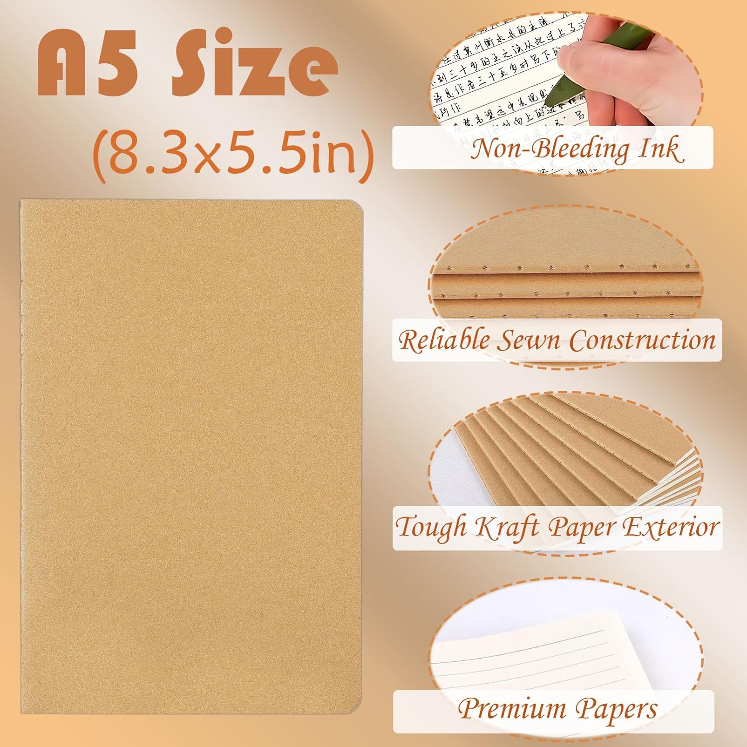 Jeffbaubl 12 Pack A5 Kraft Notebooks Bulk, Journal Notebook, Soft Kraft Cover Composition Notebooks, Lined Notebook for Travelers Work Office Supplies(8.3 X 5.5in, 30 Sheets/60 lined Pages) - Image 4