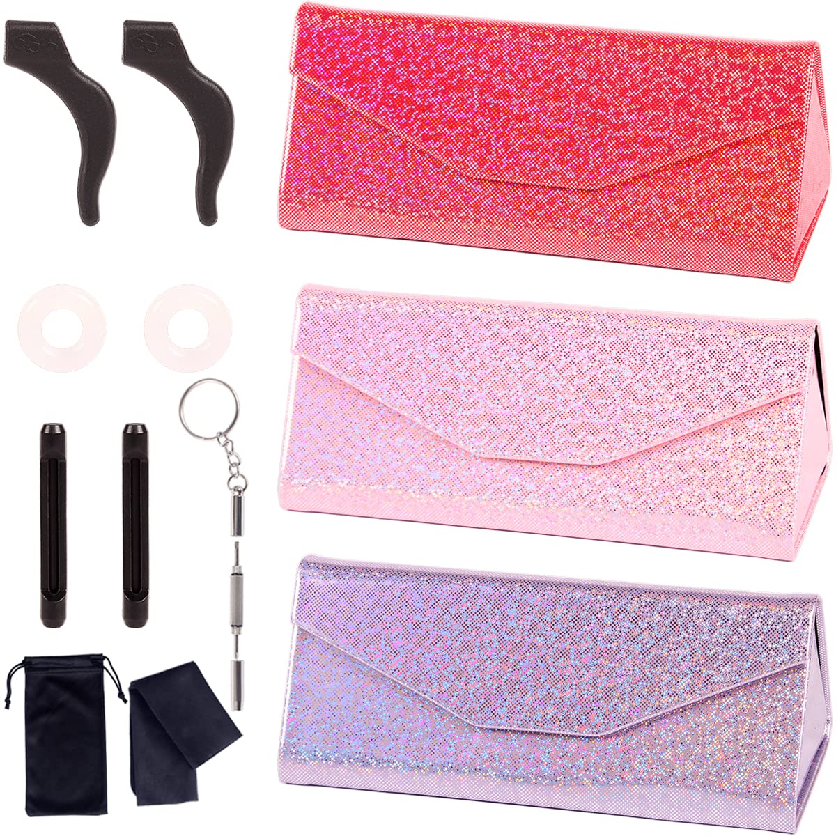 ADBGV 3Pcs Unisex Hard Shell Eyeglasses Cases, Protective Case For Glasses,Sunglasses Case with Cleaning Cloth