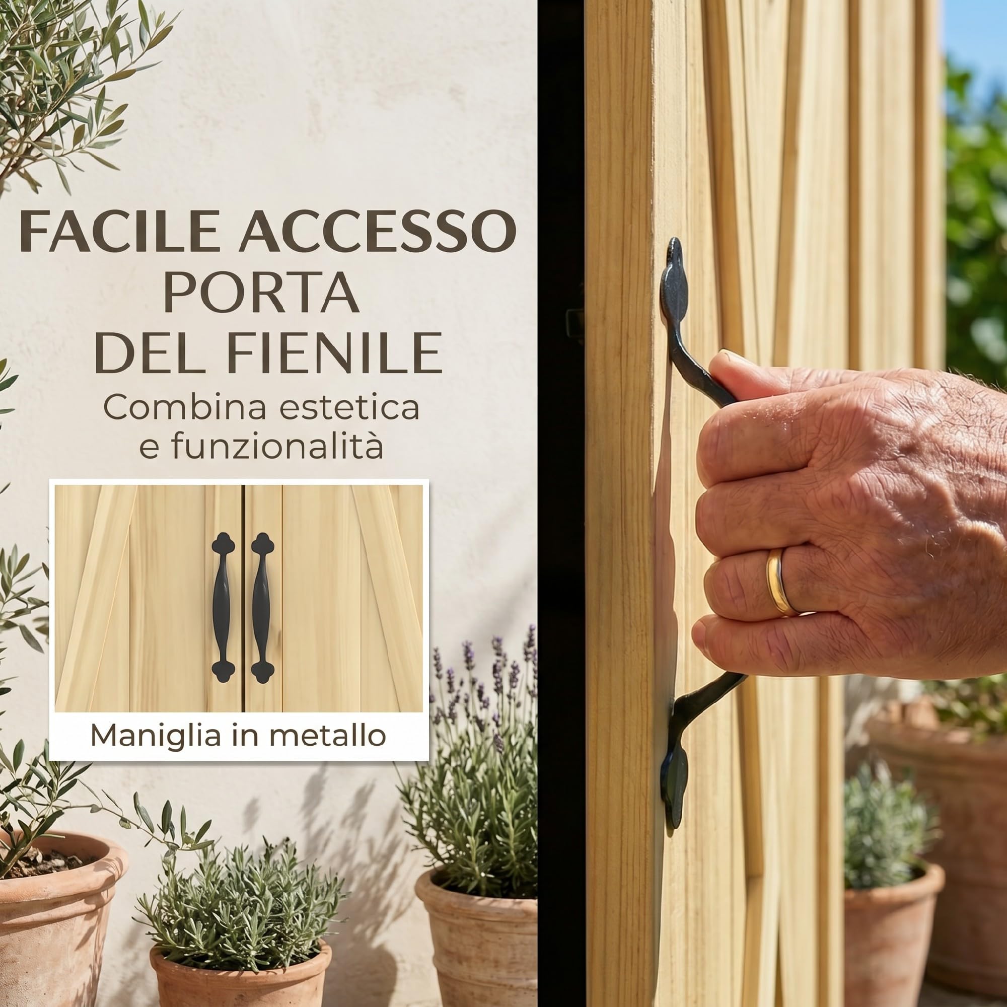 Outsunny Armadio da Giardino in Legno con 3 Porte e 4 Ripiani, Casetta Porta Attrezzi da Esterno, 93x53x168 cm