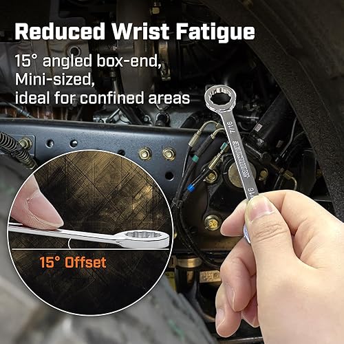 Miniatura 3 de Juego de llaves pequeñas, juego de llaves combinadas enana, 10 piezas, SAE, 532" - 716", ligero, con bolsa rodante para tuercas de reparación de