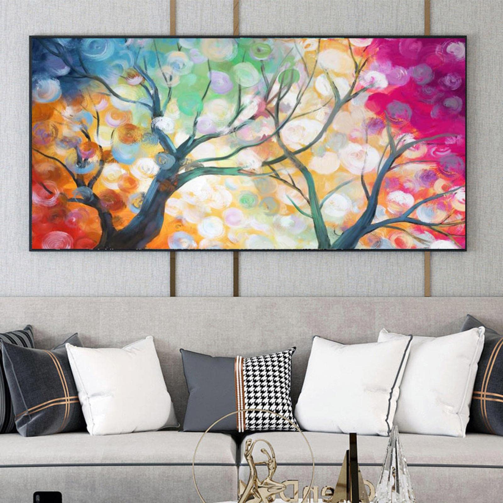 Paisaje Escandinavia Pósteres Árbol colorido Arte de la pared Decoración Impresión en lienzo grande Imagen 80x163cm (31x64in) con marco negro