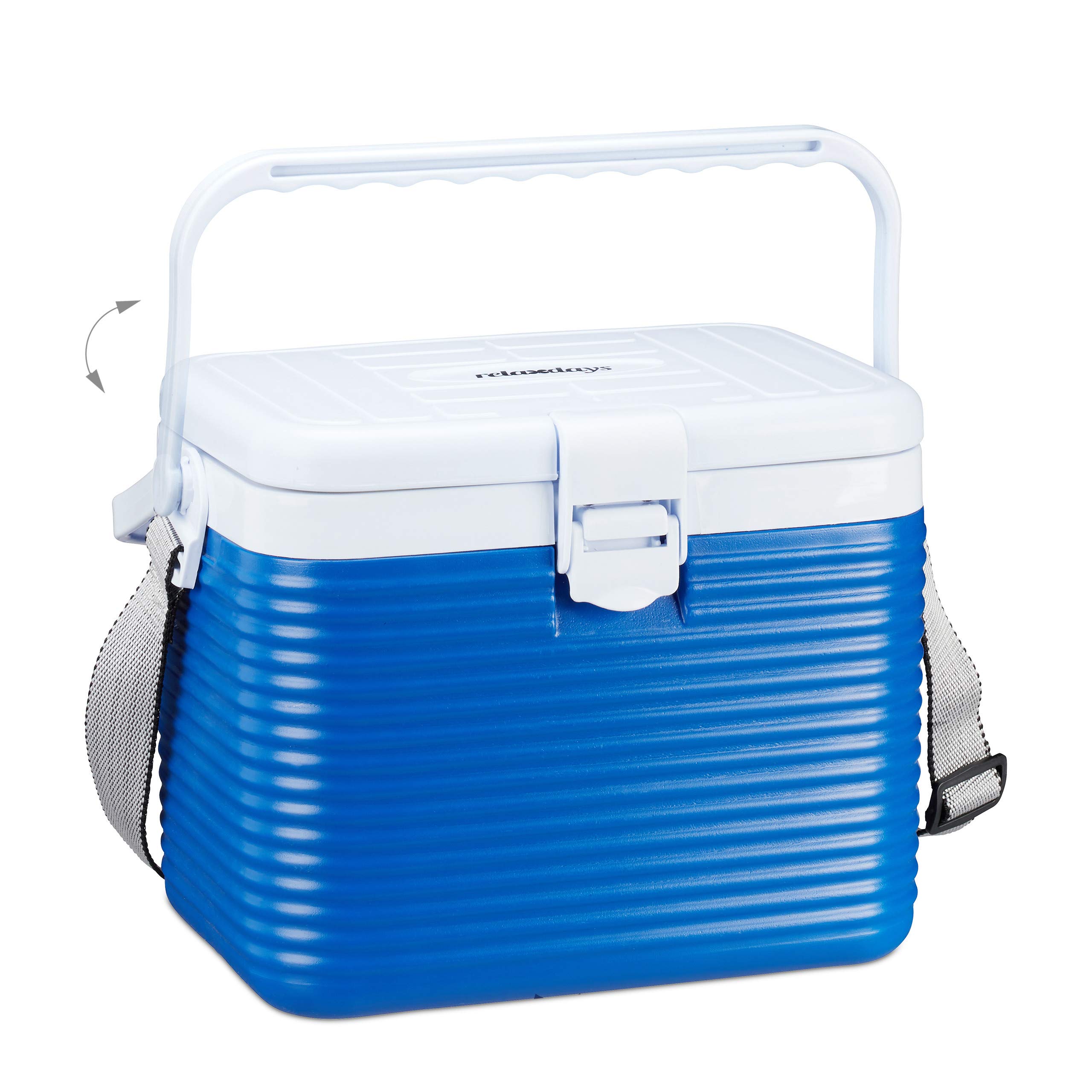 Relaxdays petite glacière portable, avec poignée, mini glacière, sans électricité, 8L, HBT 23,5 x 31 x 21 cm, blanc-bleu