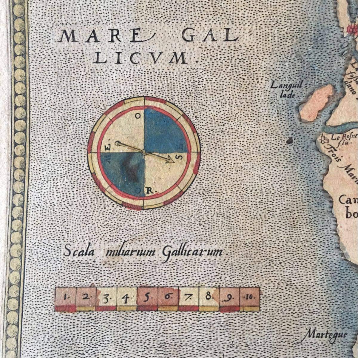 16世紀 フランス 古地図 手彩色 銅版画 アンティーク