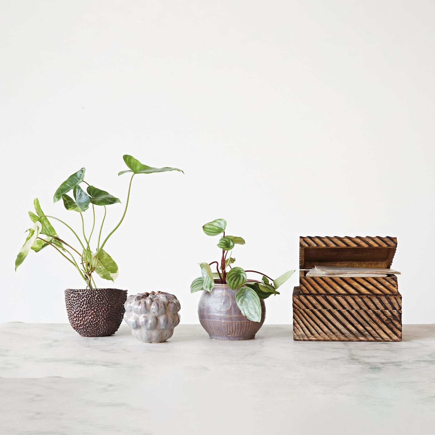 Creative Co-Op Stoneware Formed Decorative Vase with Reactive Glaze, Blue and Brown