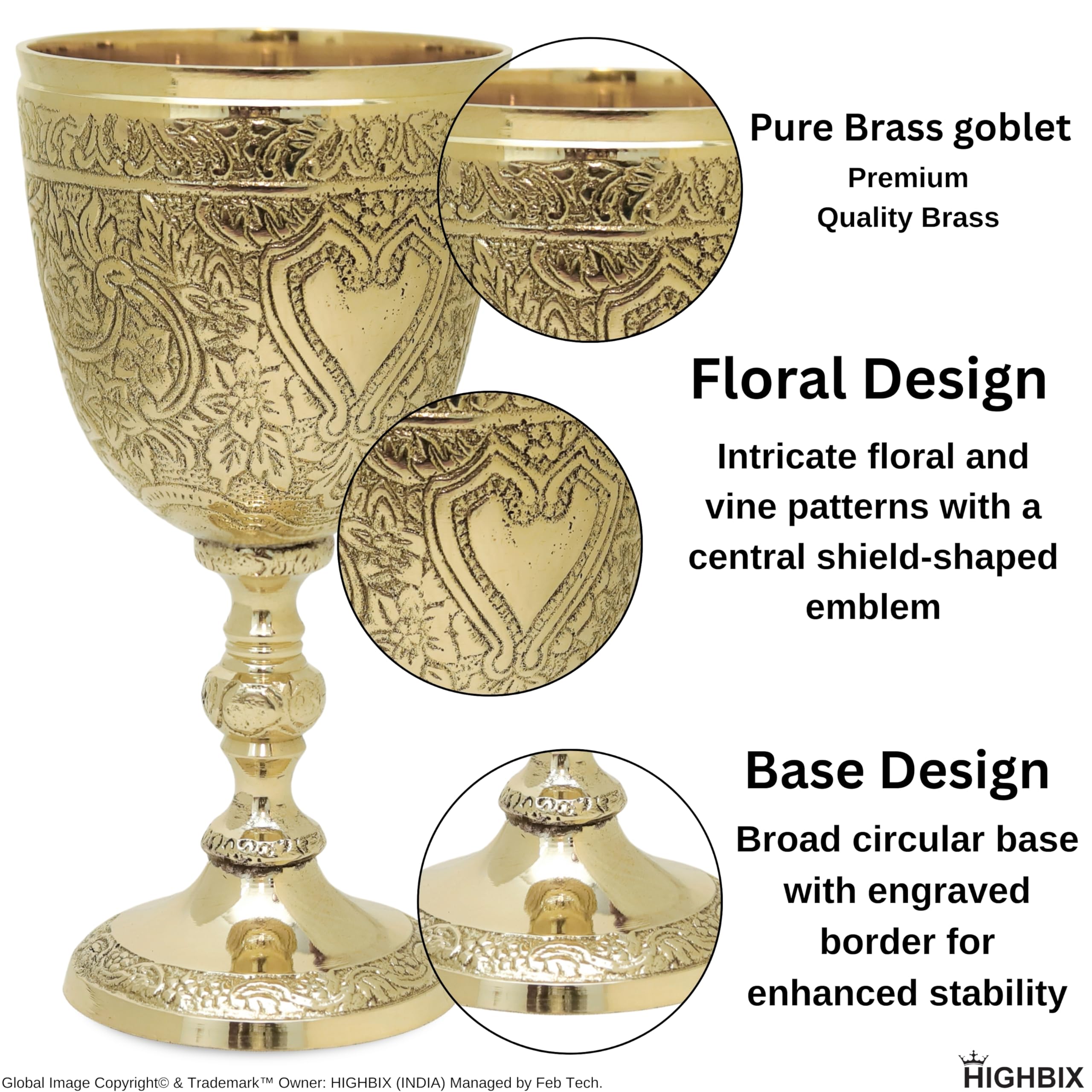 HIGHBIX Copa de vino real de latón macizo hecha a mano, copa de vino de alta calidad, decoración medieval, cáliz gótico, antigua y elegante copa de vino