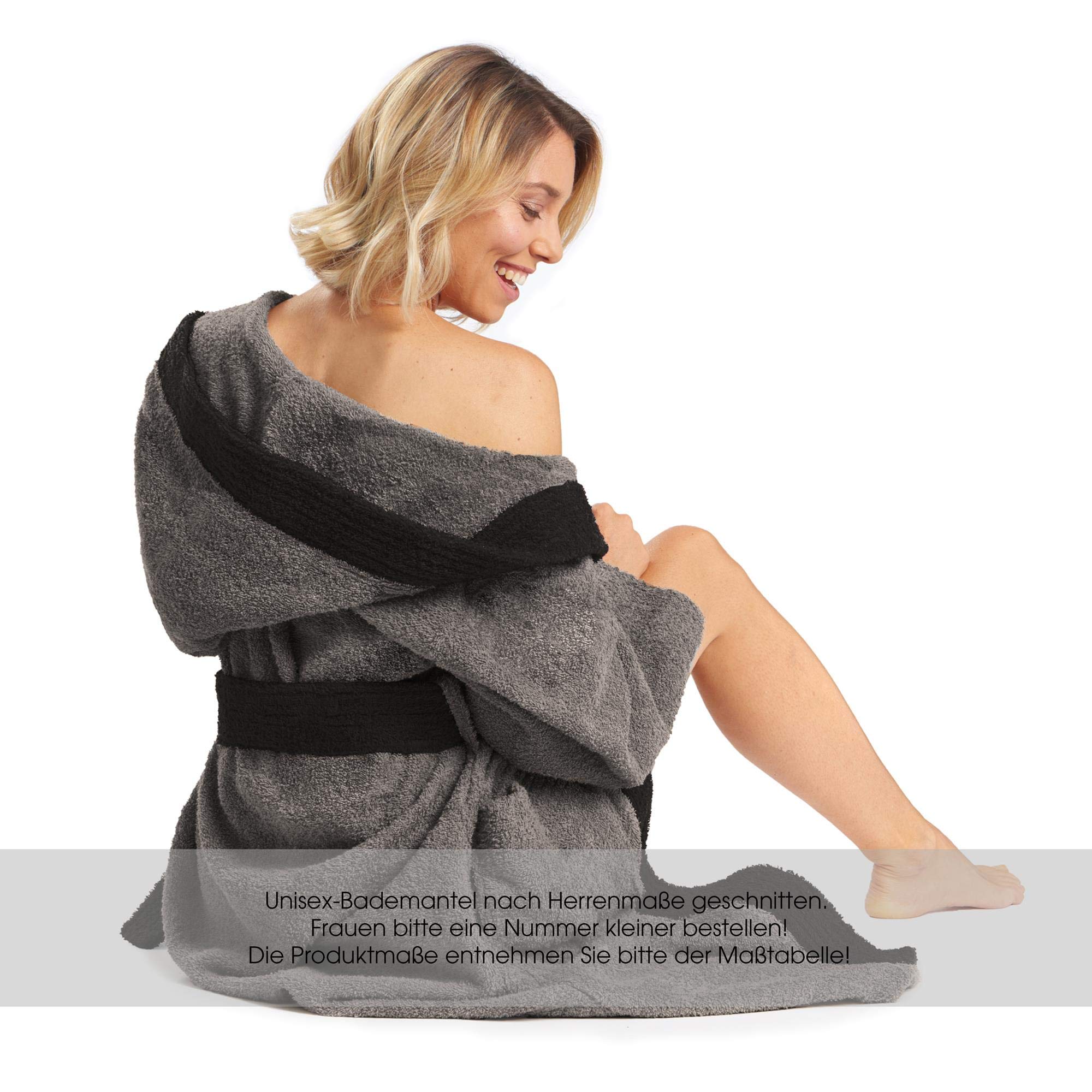 aqua-textil Föhr Accappatoio con Cappuccio A Tinta Unita Lungo Tasche Applicate Cuciture Decorative Donna Uomo Unisex Puro Cotone