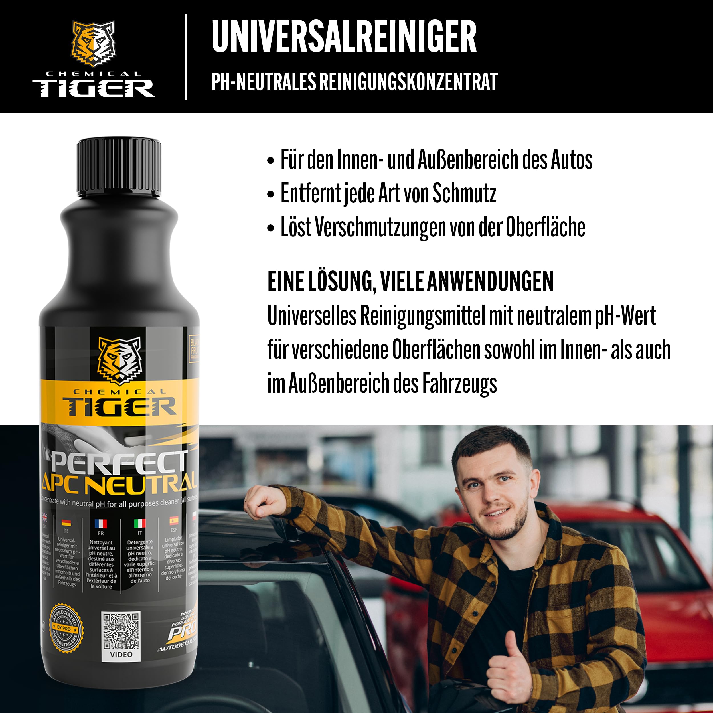 Autopflege Set 3-telig: Auto Reiniger für Innenraum & Außen + Detailer Keramikversiegelung + Felgenreiniger - Gründliche Reinigung, Schonend für Oberflächen, Tiefer Glanz
