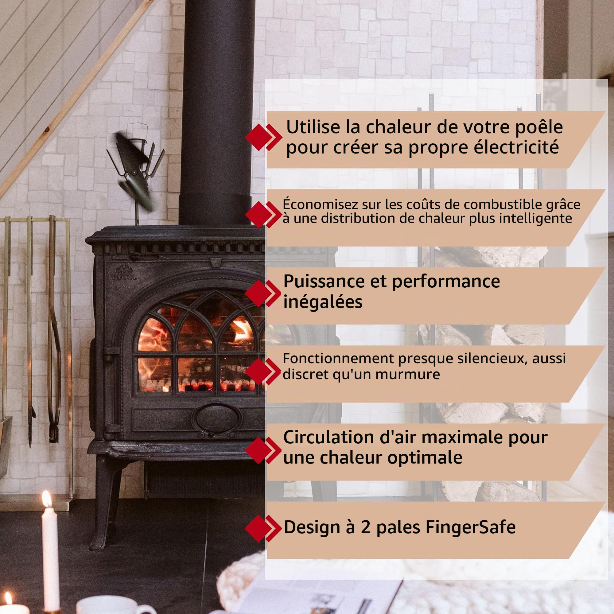 Ecofan Original Ventilateur de poêle – Design Classique Puissant – 100 CFM – Idéal pour Poêles à Bois – Ventilateur Thermique pour une Circulation d’Air Efficace & des Économies de Combustible
