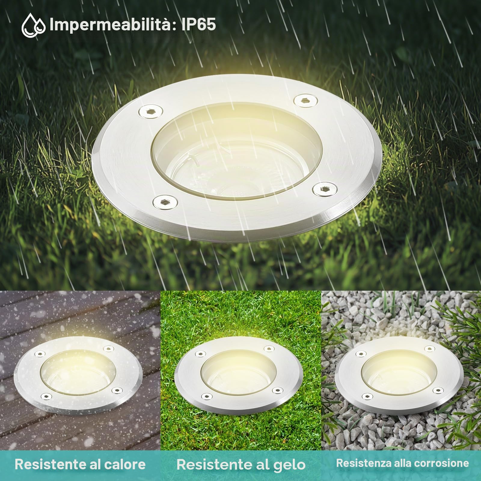 4pcs Segnapasso Led Esterno per Gu10 3w 230v Bianco Caldo 3000k, IP67 Impermeabile Faretto Segnapasso da Esterno, Faretti Incasso Esterni per Esterni, Giardino, Terrazza, Cortile, Passerella…