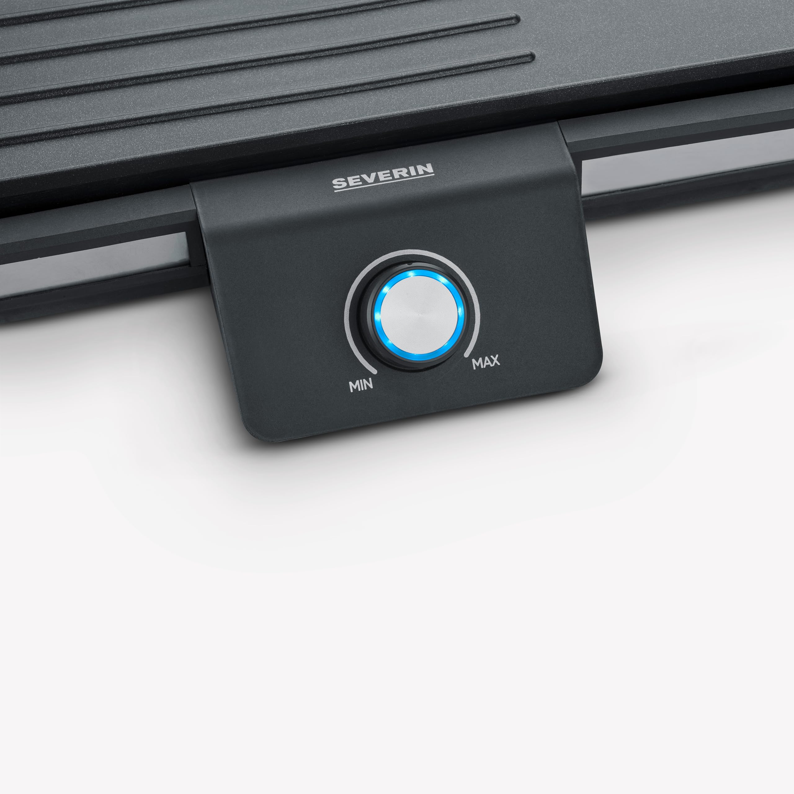SEVERIN Parrilla Eléctrica, plancha grill de mesa, 2.300 W hasta 230°C, con revestimiento cerámico y pantalla LED, para carne, pescado, marisco y verdura, acero inoxidable y negro mate, PG 8564