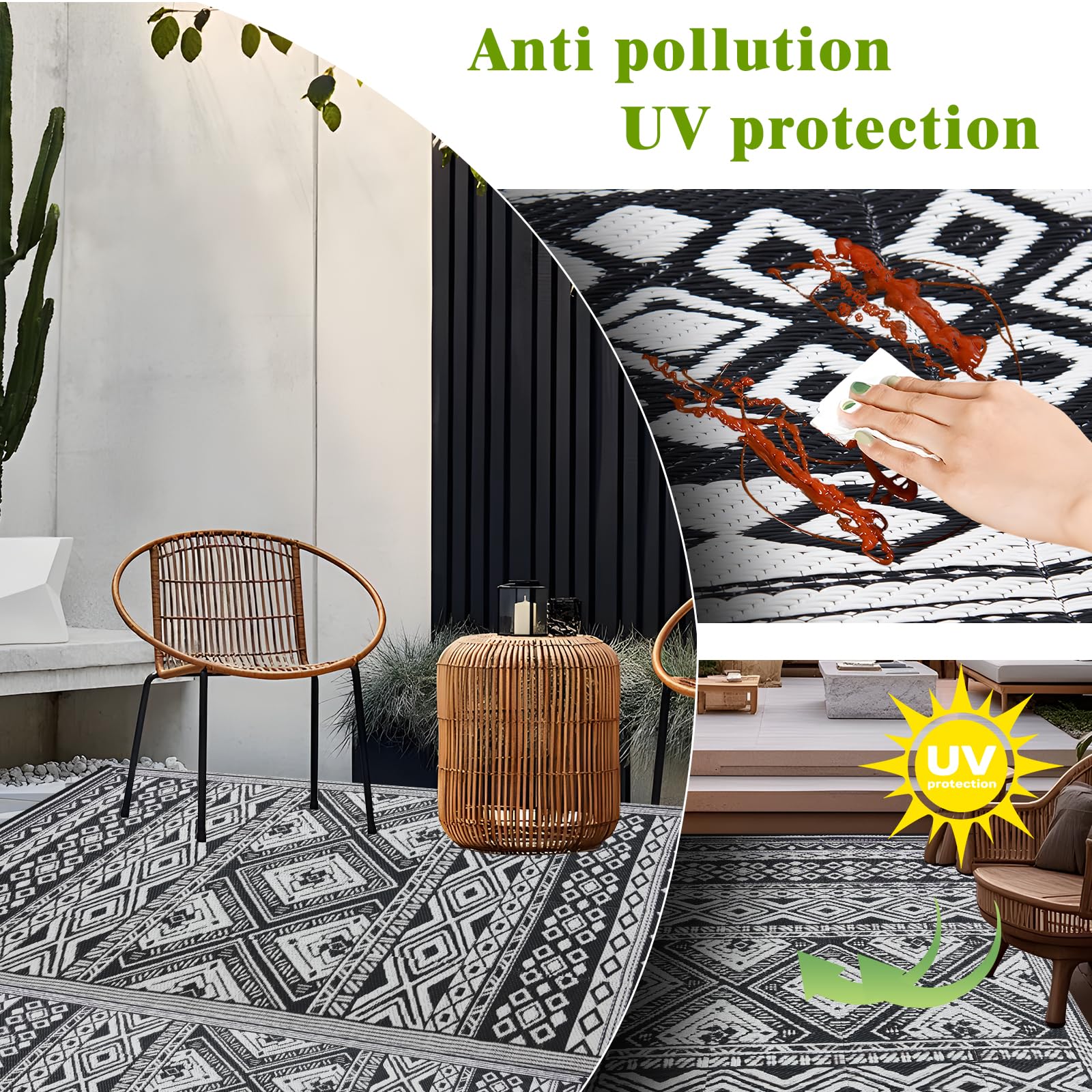 YONILE Outdoor Plastic Rug 180x270cm, Reversible Waterproof Outdoor Plastic Straw Rug for Patios Clearance,Balcony, Camping, Back Garden, Patio
