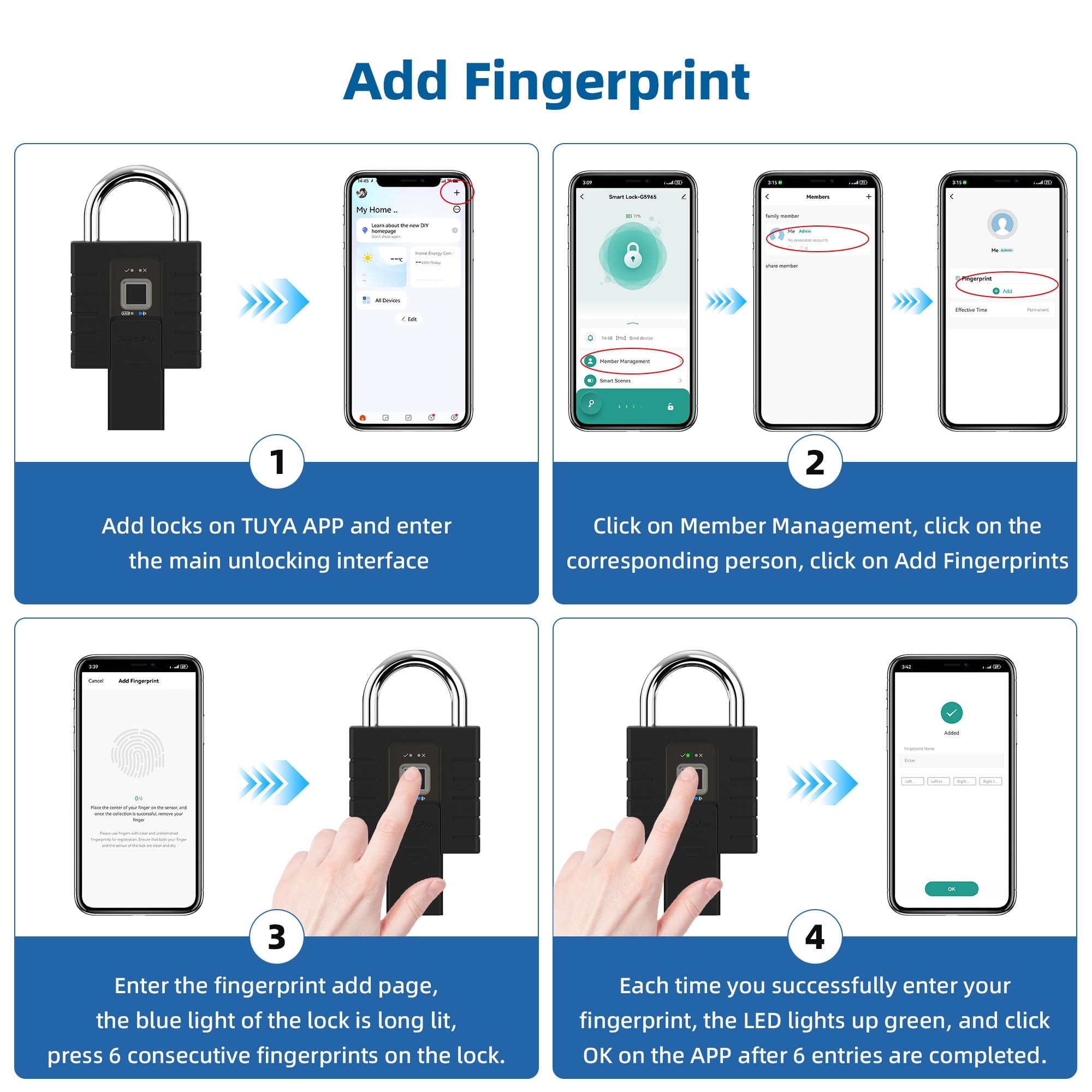 Cadenas à empreintes digitales avec application et clé, cadenas noir très résistant, adapté pour l'extérieur, le camion, l'entrepôt et les casiers d'armoires