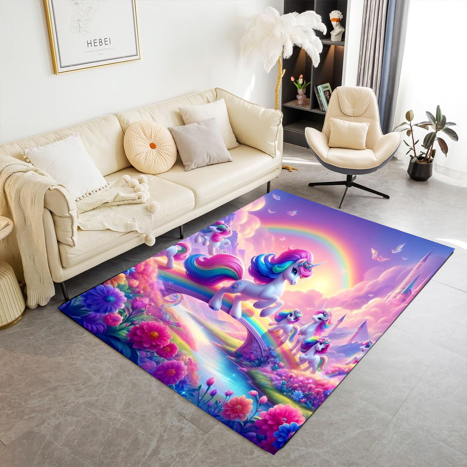 KIDSLOVE Einhorn Teppich Wohnzimmer 160x230cm Schlafzimmer kinderteppich Cartoon Einhorn kinderzimmer Junge, Einhorn Teppich wohnzimmerteppich fur Dekoration (80x120 cm,3)