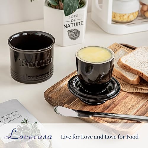 Miniatura 3 de Mantequilla francesa de cerámica, plato de mantequilla LOVECASA para encimera con línea de agua, conservador de mantequilla con tapa, recipiente de