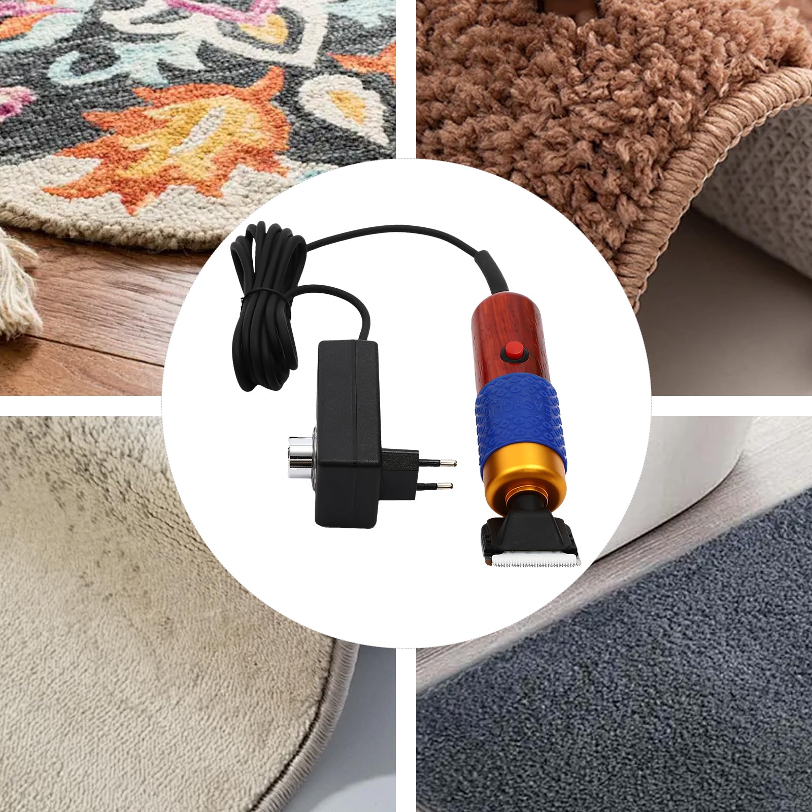 Tondeuse à tapis, tondeuse à tapis avec guide de coupe, ciseaux électriques à faible vibration, 3 lames, ciseaux à tufting électrique pour tapis de petite à moyenne taille