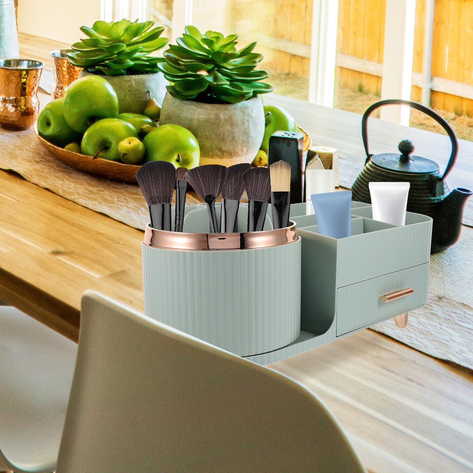 SHINEOFI Großer Make Up Pinsel Behälter aus Kunststoff mit Drehbarem Design und Praktischem Fach für Make Up Organizer und Kosmetikaufbewahrung Am Schminktisch
