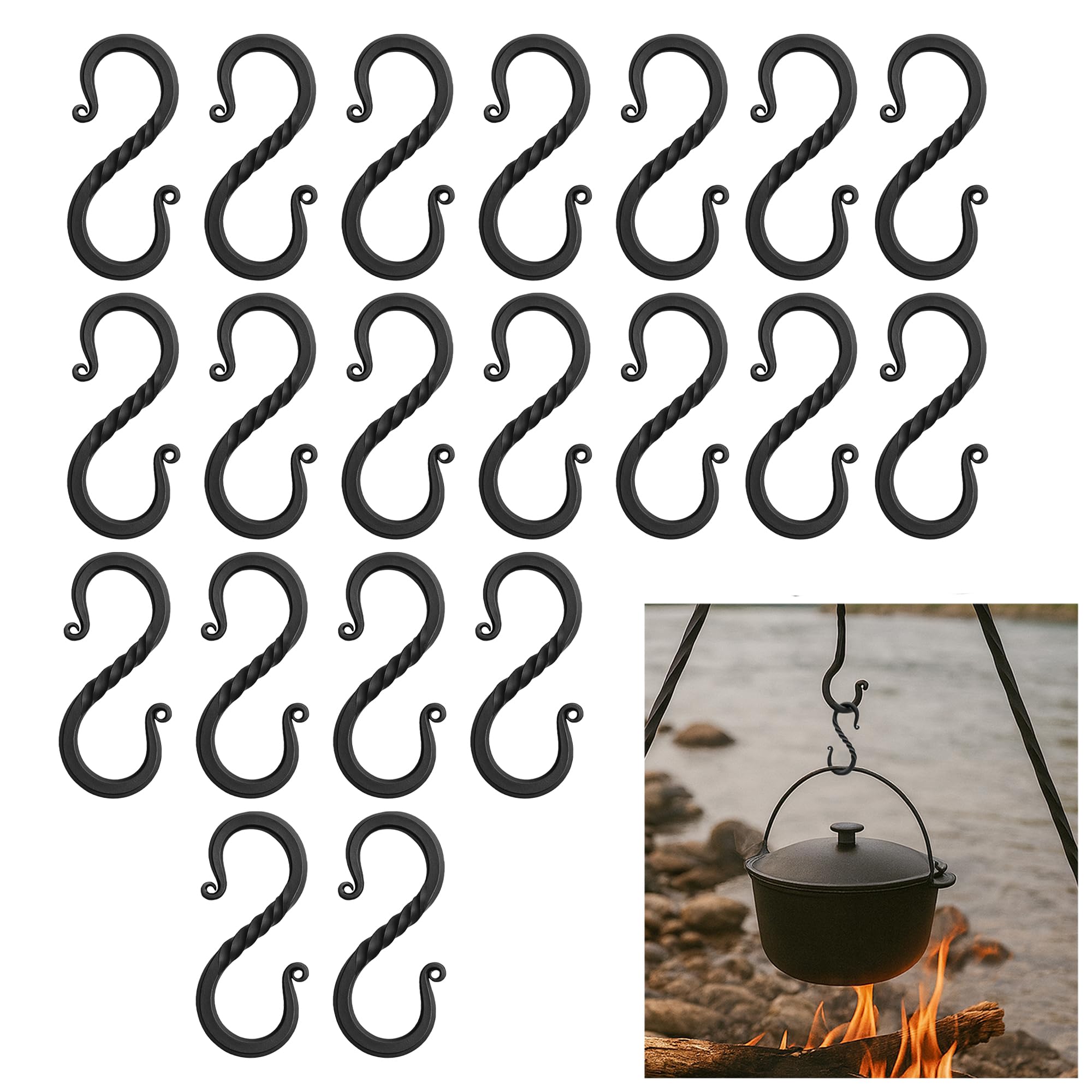 Crochets viking suspendre en fer forgé noir 50,8cm accessoire camping médiéval