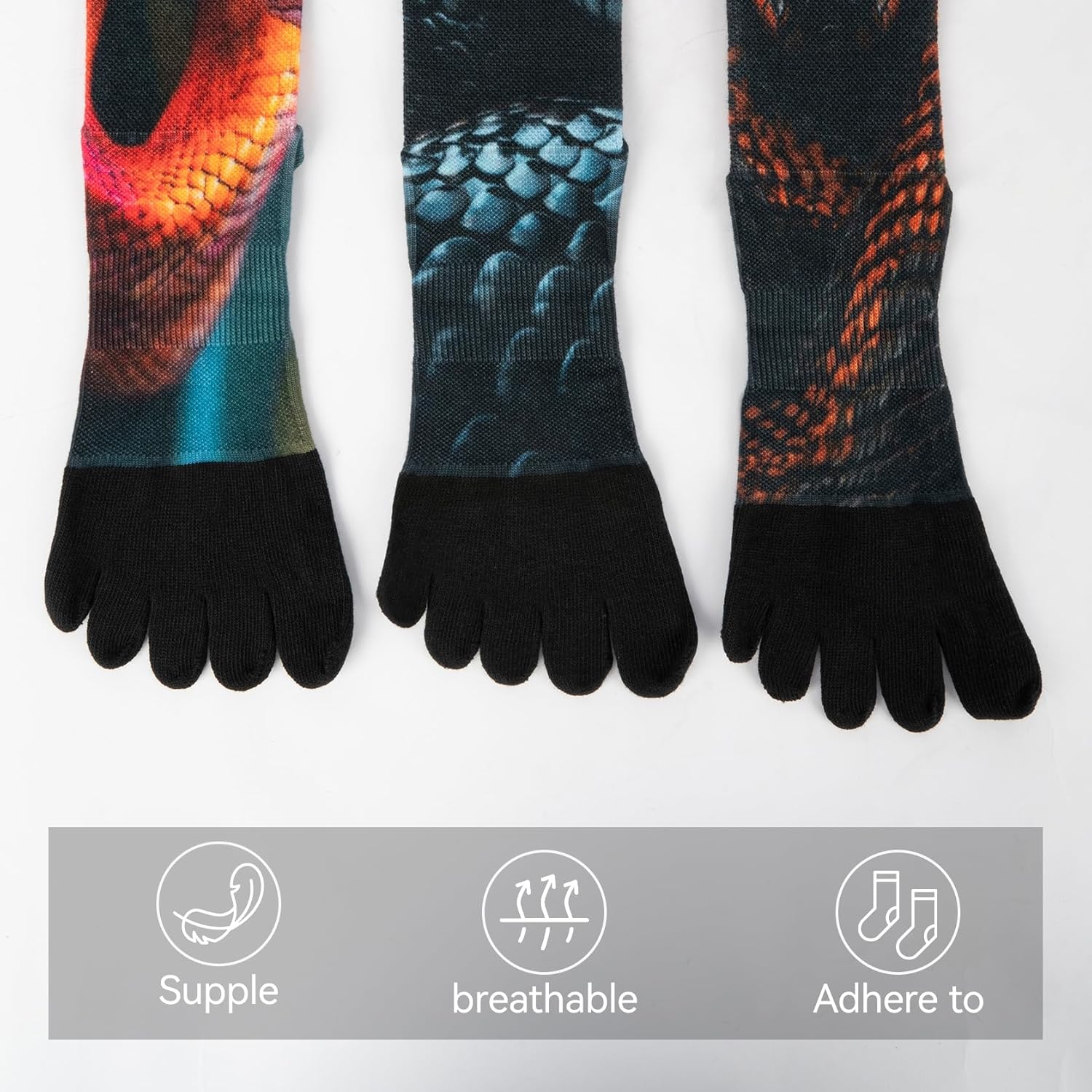 VividPrint 5-Toe Socks (3 Pairs) – Stylish Crew Socks for Women & Men, Breathable & Supportive - Image 6