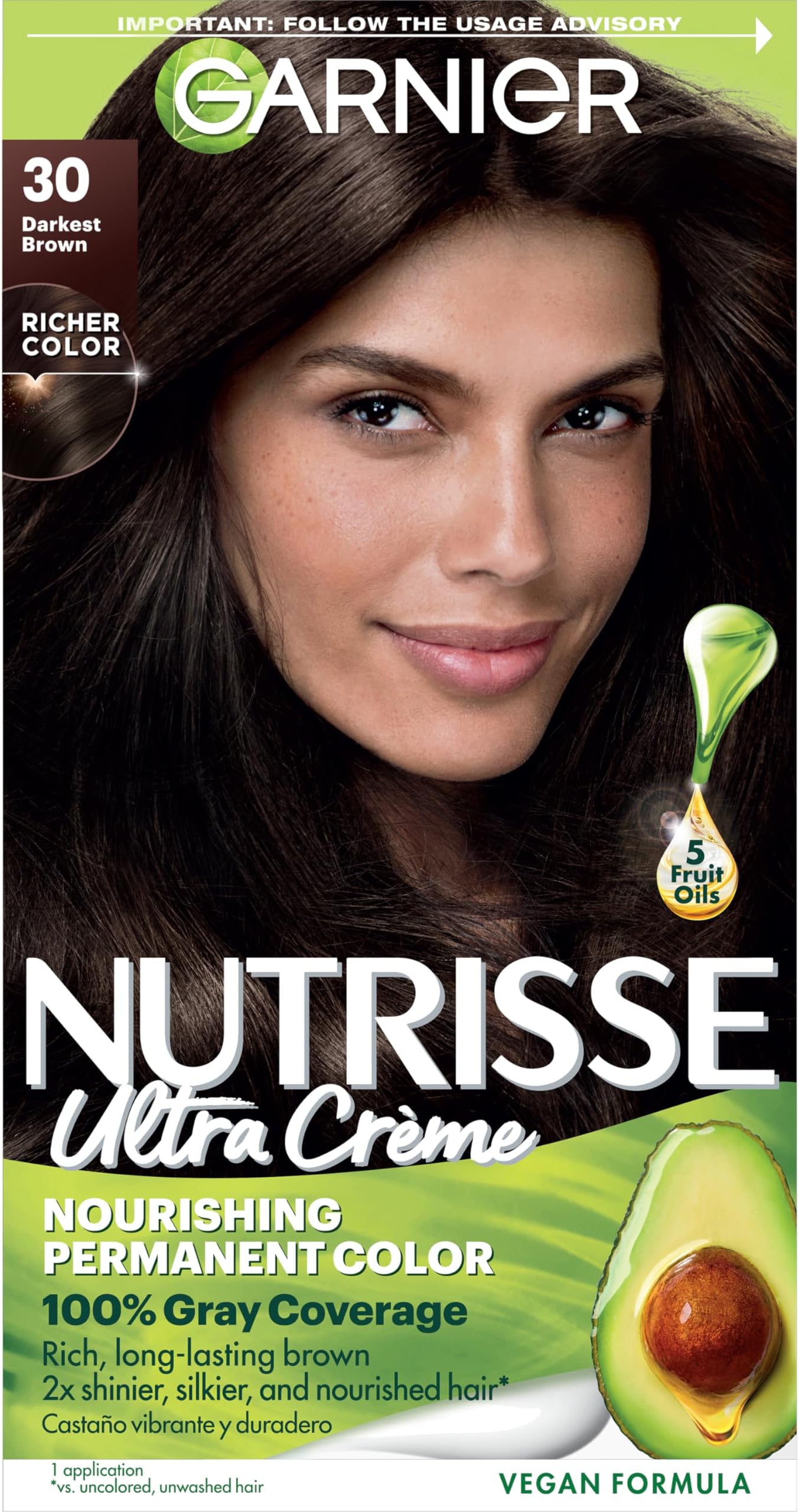 Garnier Nutrisse Nourishing Hair Color Creme, 30 Darkest Brown (Sweet Cola) (Packaging May Vary)