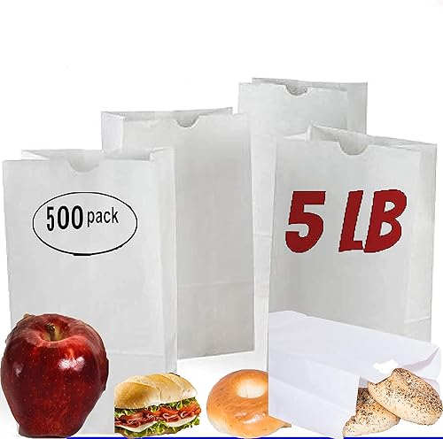 Miniatura 5 de Bolsa de papel blanco de 5 libras, paquete de 500 bolsas de papel kraft blancas para almuerzo, bolsas de papel de fiesta, bolsas de almuerzo blancas