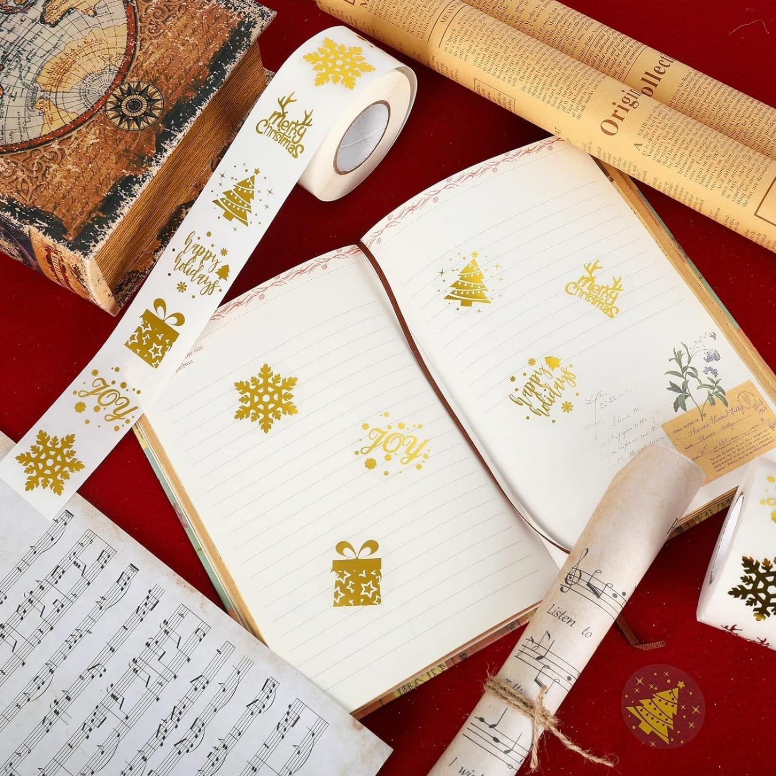 Christmas Hot Stamping Stickers, 500Pcs Self-Adhesive Decals for Decor Party Supplies and Gift Wrapping