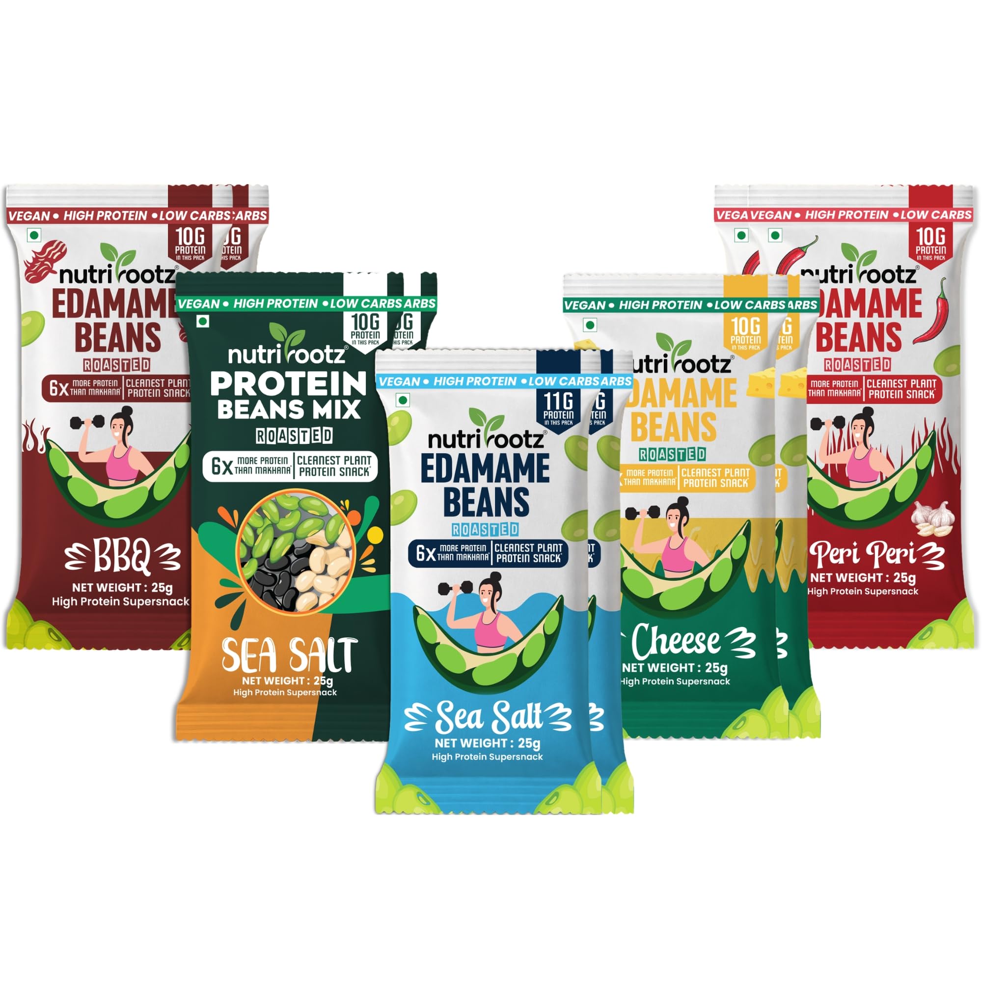 Nutrirootz Roasted Edamame Assorted Flavours | 101g Plant Protein Combo | Superfood | Roasted Snack | Gluten-Free | Keto-Friendly | Ready to Eat | Plant Based Healthy Snack | Pack of 10-25g Each-image-5