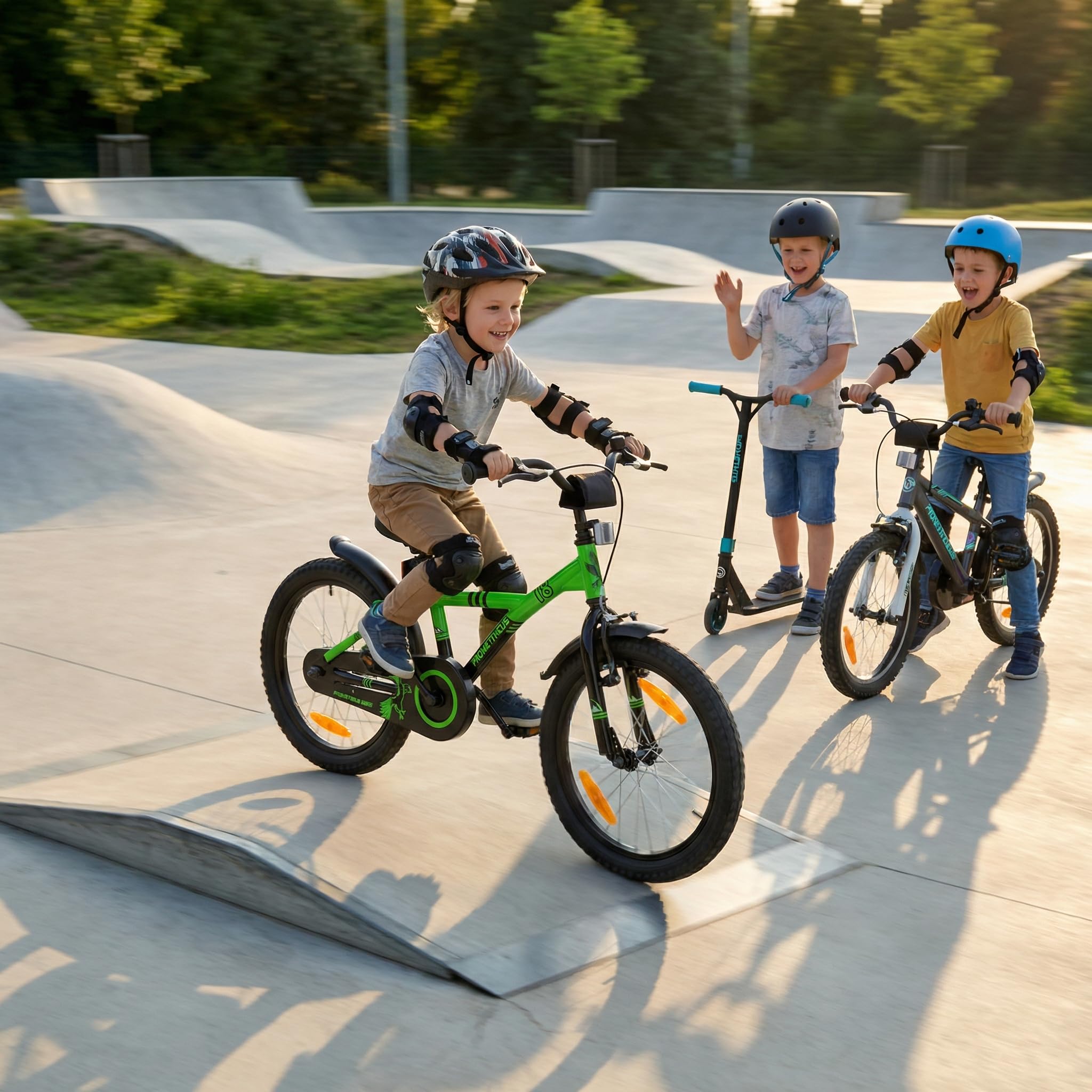 PROMETHEUS BICYCLES Kinderfahrrad 18 Zoll Jungen ab 6 Jahre - Kinder Fahrrad 18 Zoll Junge Mädchen Fahrrad Kinder mit Rücktrittbremse Fahrradständer in Grün Schwarz