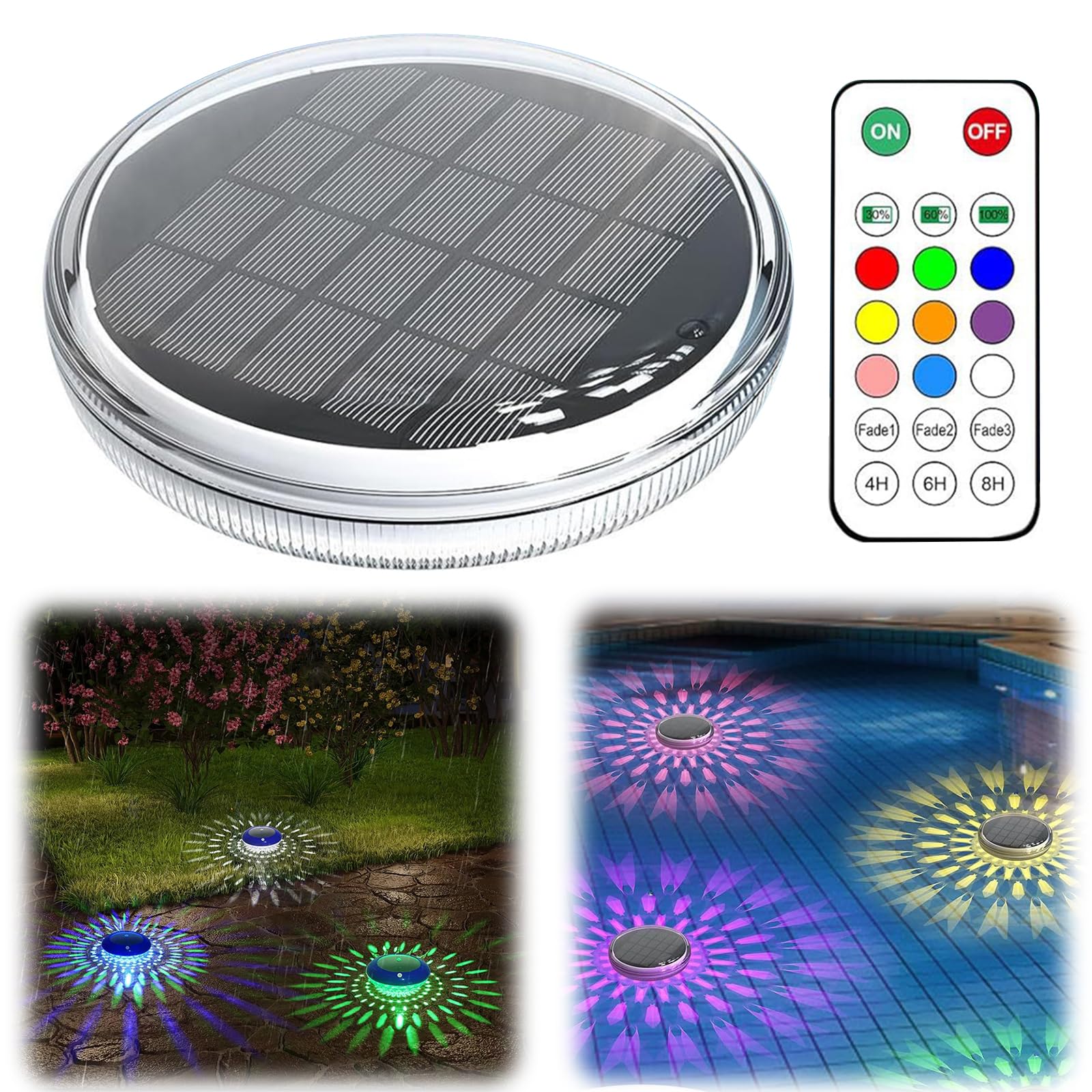 Solar Powered Floating Pool Light, IP67 Waterproof RGB Lamp, 9 Colors 3 Modes LED Floating Lighting with Remote Timer for Garden Pond Party Wedding Decoration