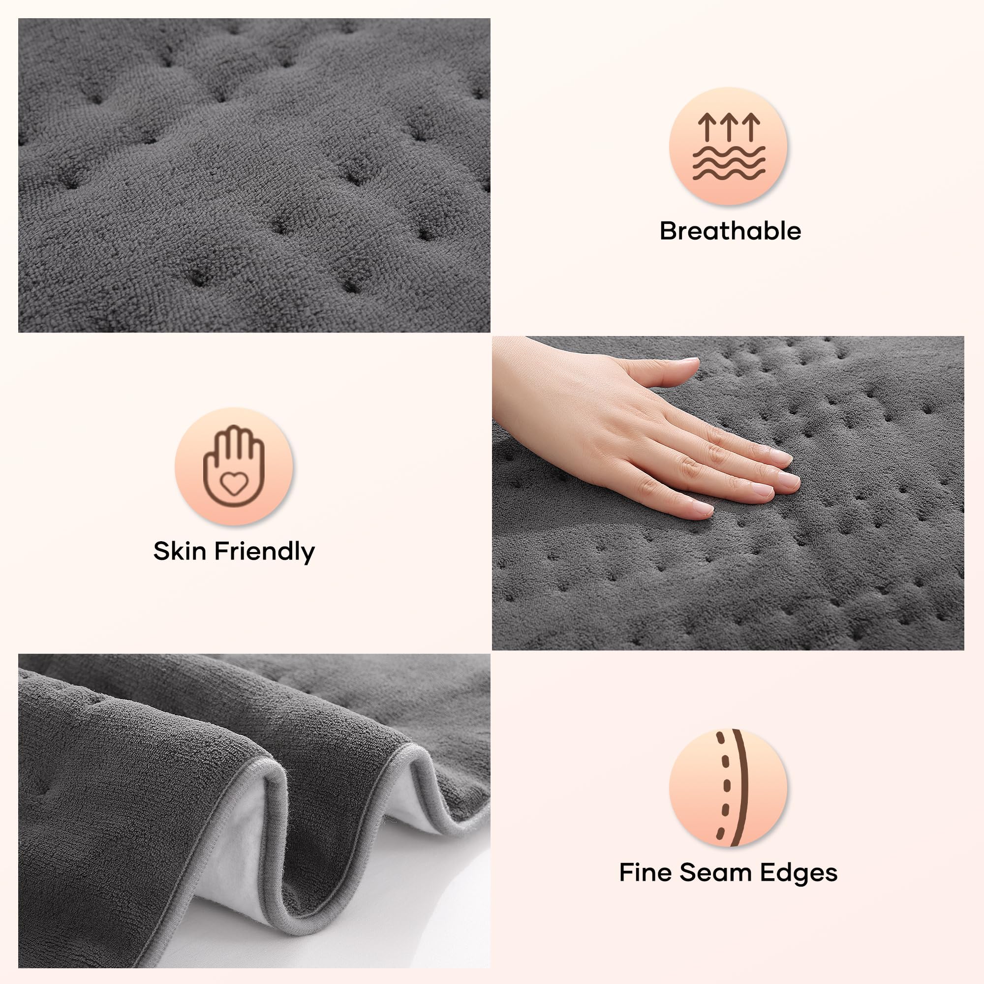 Elektrisches Wärmeunterbett 150 x 80 cm Grey mit 10 Temperaturstufen, Abschaltautomatik & Überhitzungsschutz, Einfache Fixierung auf Bett und Matratze (Korallenvlies)