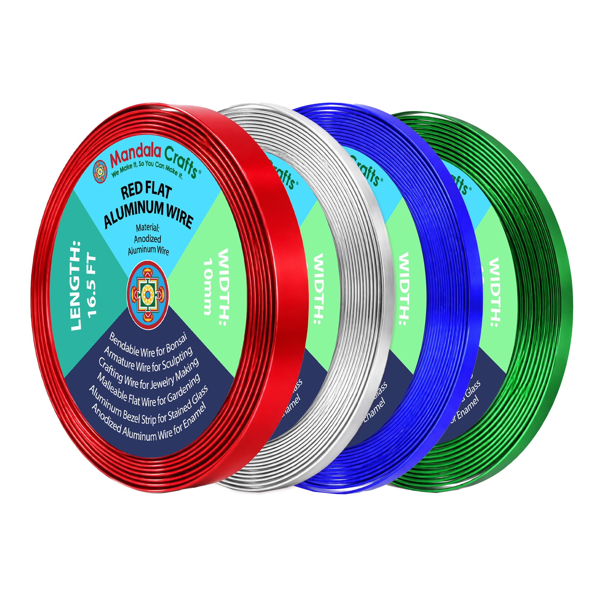 Mandala Crafts 10mm Red Green Blue Silver Tone Flat Aluminum Crafting Wire