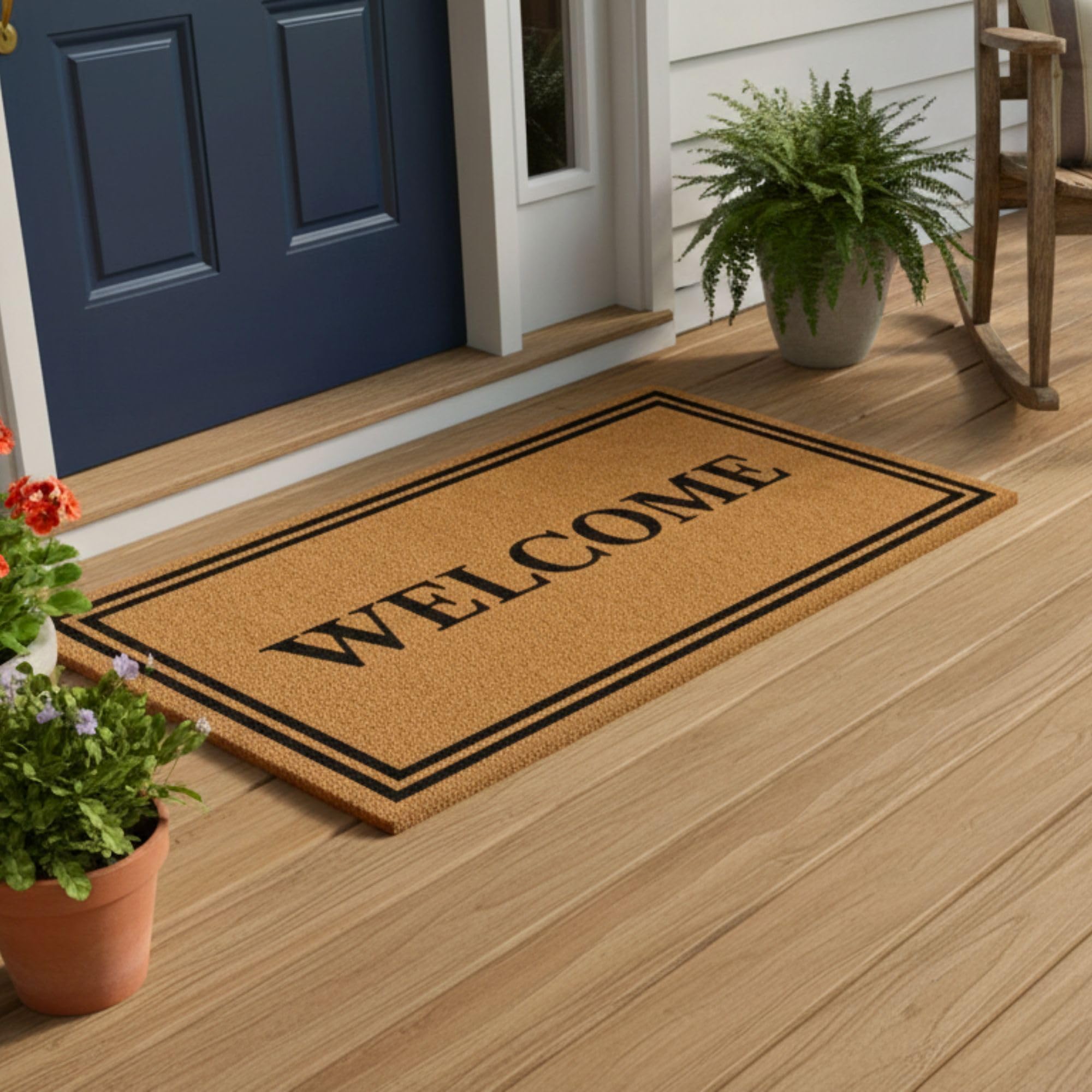 Front Door Mat – Heavy Duty Natural Coir Welcome Mat, Non-Slip Outdoor Entryway Rug, Dirt Scraper Door Mat for Porch & Entrance, Welcome, 30" x 48"