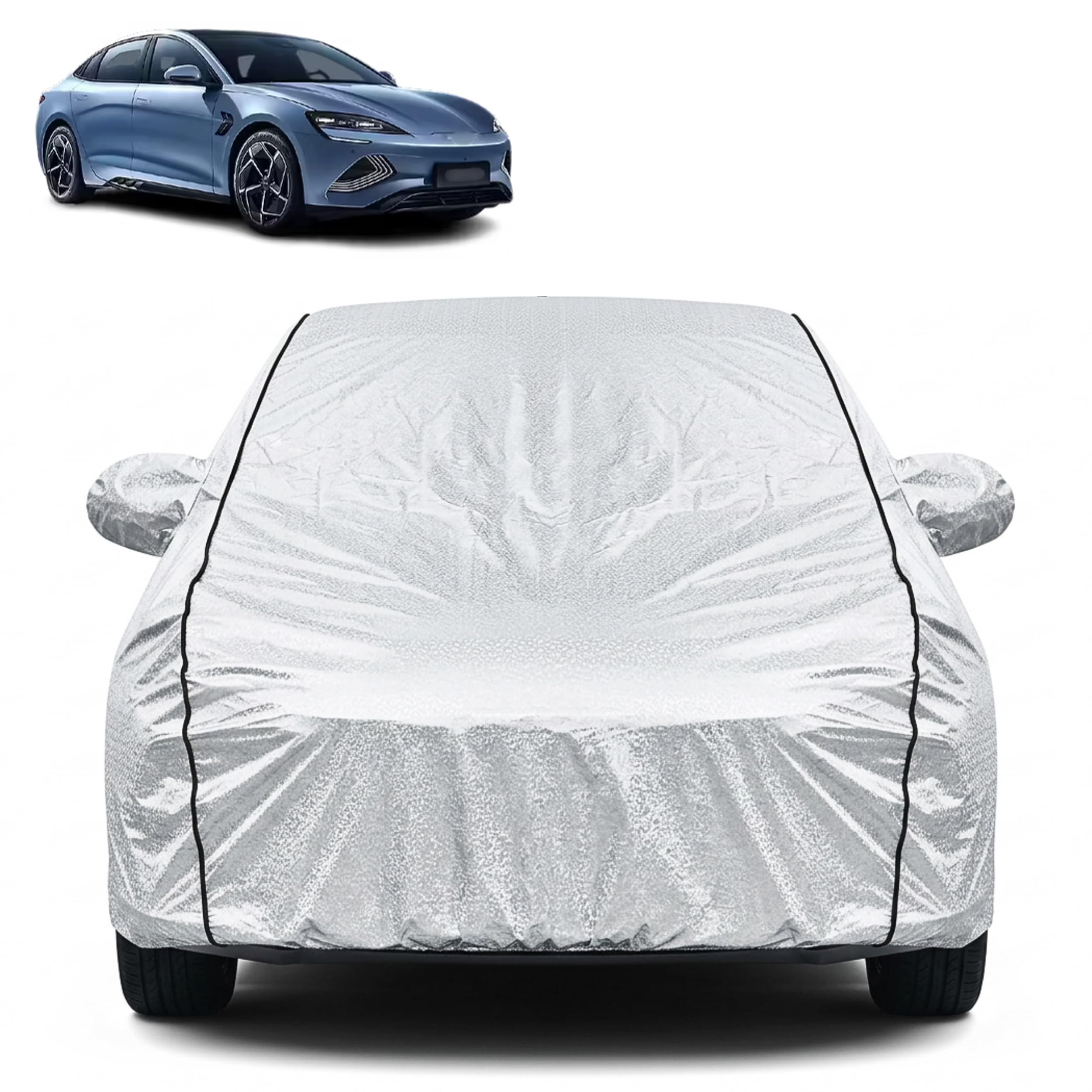Waterproof Car Cover for BYD Seal | Dustproof, UV Resistant & Scratch Protection | Soft Cotton Lining | Triple Stitched | Mirror Pockets & Elastic Fit | Silver