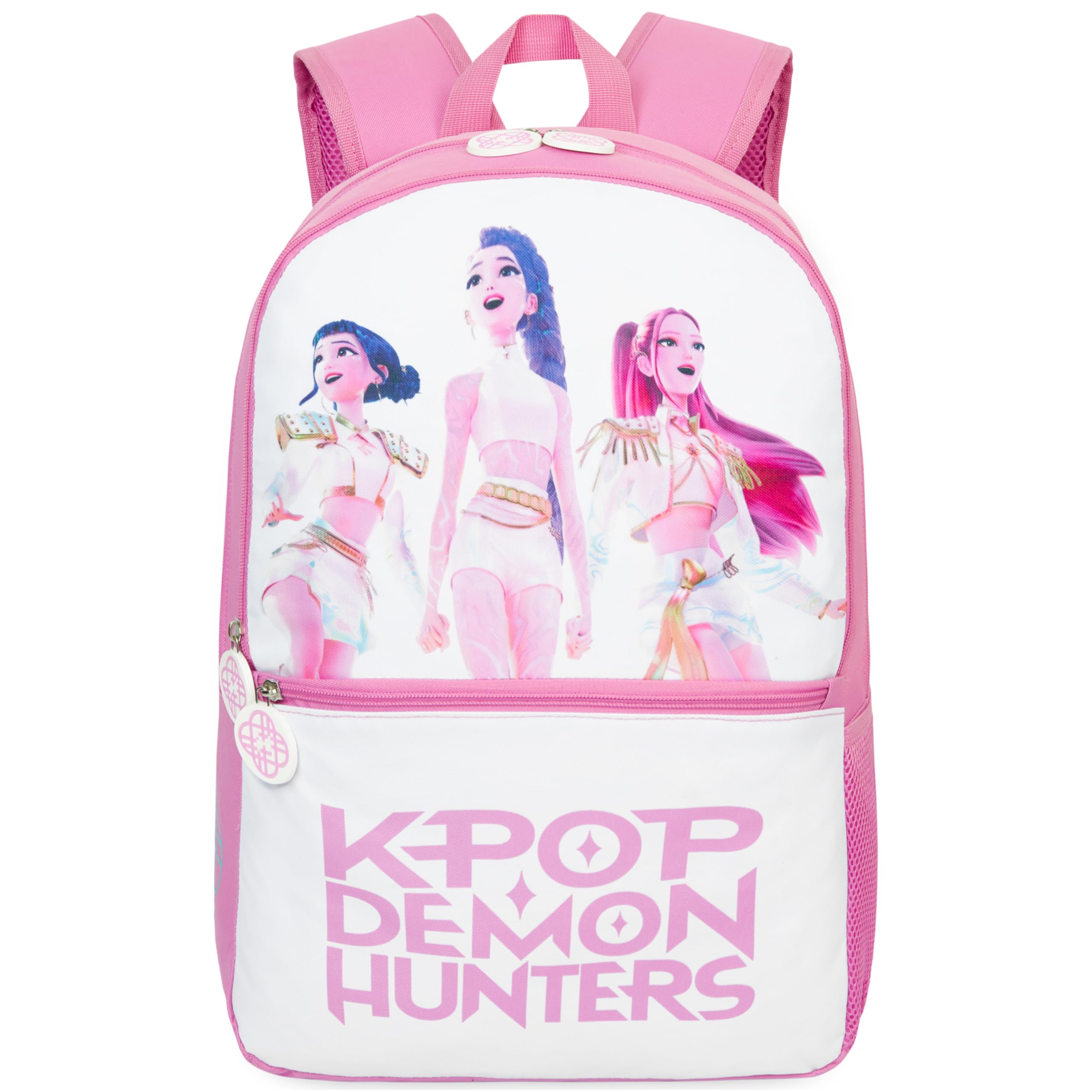Get Trend KPop Demon Hunters Backpack for Girls, 18in Bookbag with Padded Straps, Travel School Bag, Huntrix Gifts for Girls (Pink/White)