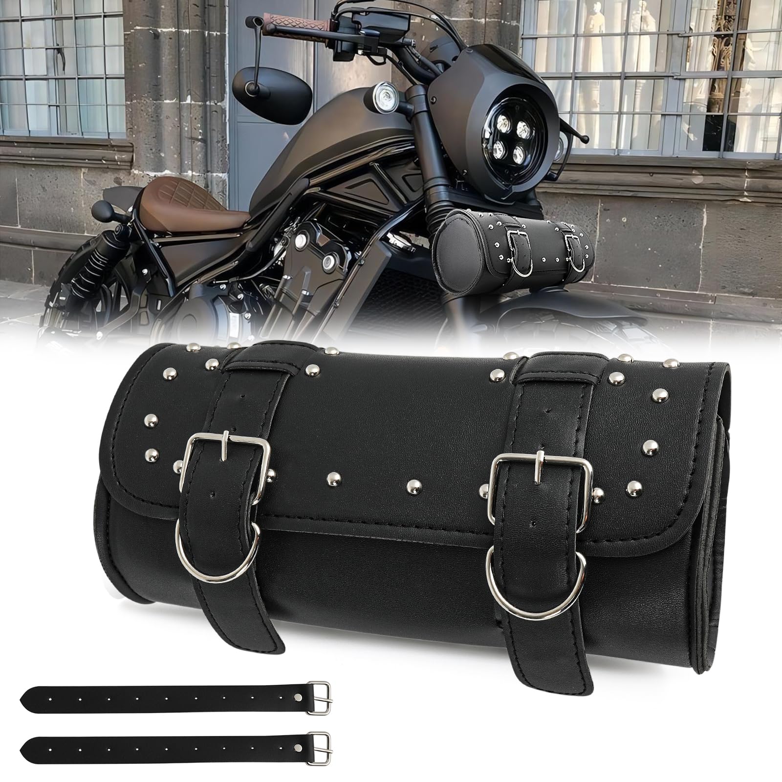 Verve Jelly Sac de Selle de Moto en Cuir PU Fait à la Main pour Guidon de Moto, Sac à Outils Rond en Forme de tonneau, Sac à Outils étanche Verve Jelly Sac de Selle de Moto en Cuir PU Fait à la Main pour Guidon de Moto, Sac à Outils Rond en Forme de tonneau, Sac à Outils étanche