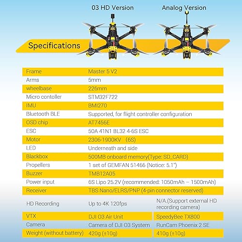 Miniatura 5 de SpeedyBee Master 5 V2 FPV Drone - 5 pulgadas 6S BNF con RunCam Phoenix FPV Cámara Configuración inalámbrica para FPV principiantes o profesionales