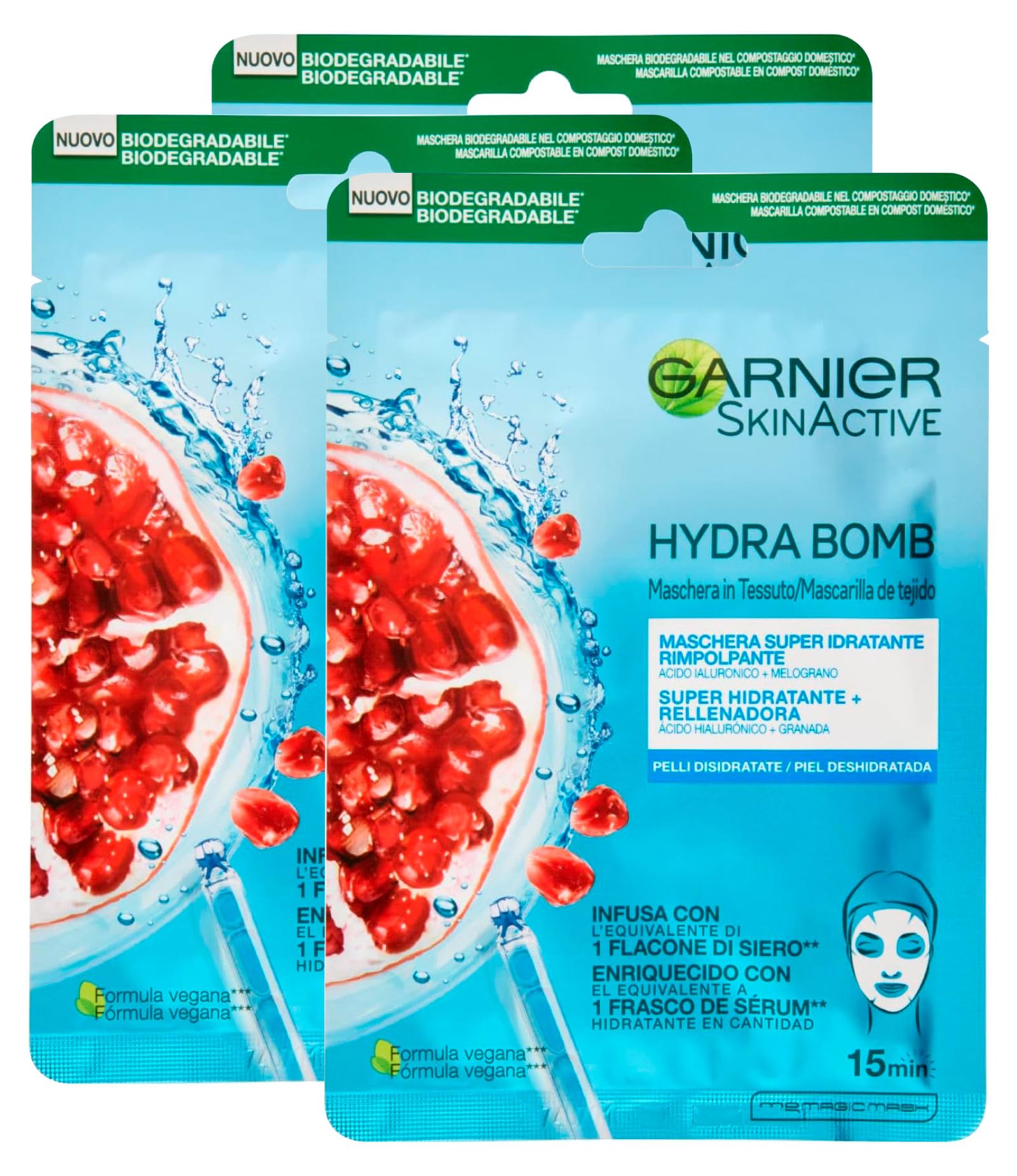 3x Garnier SkinActive Hydra Bomb Mascarilla Facial en Tela Hidratante y Matificante con Té Verde y Ácido Hialurónico — view 19
