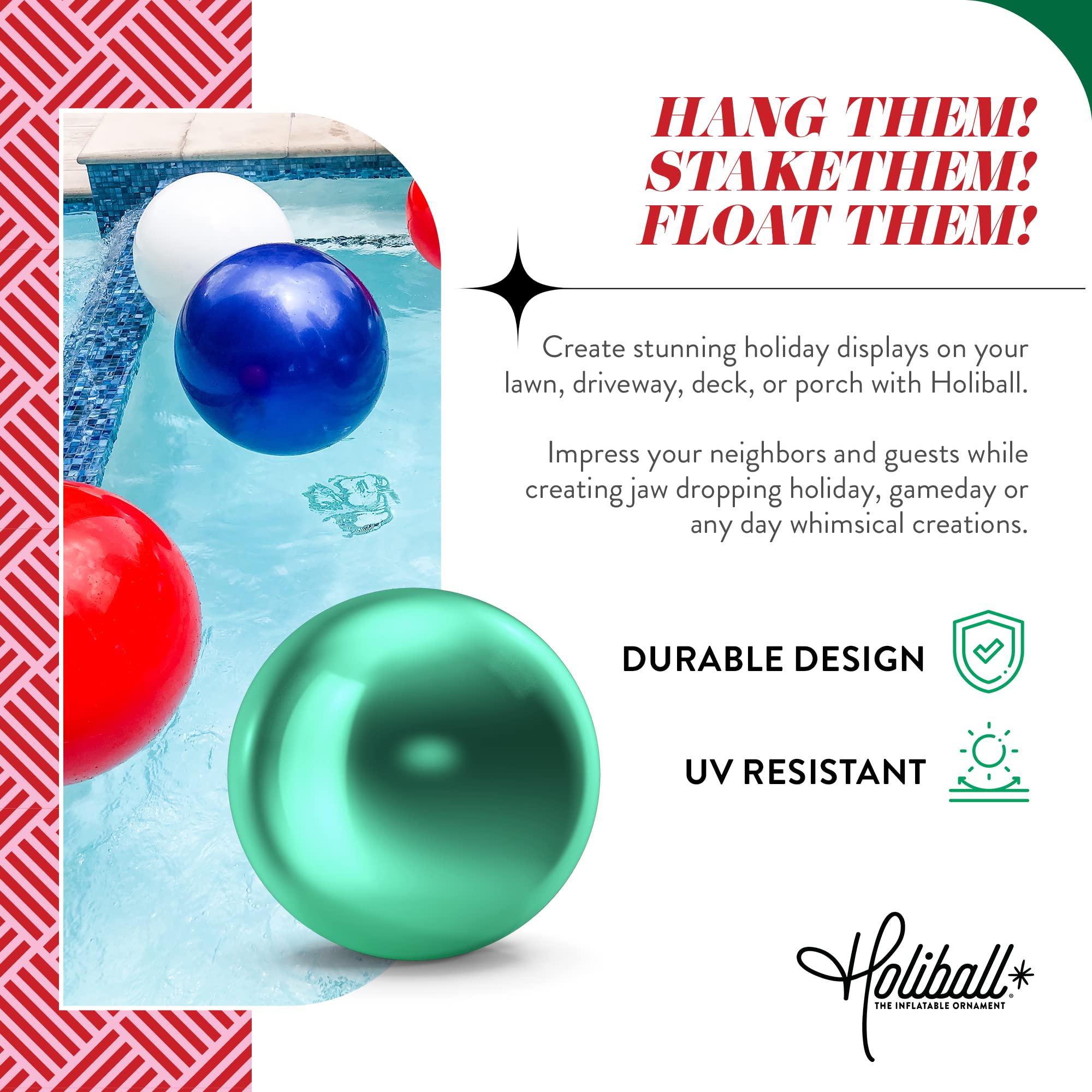 Holiball Nadmuchiwana ozdoba świąteczna, doskonała dekoracja do wnętrz/na zewnątrz, nadaje się do wielokrotnego użytku i przechowywania, na wesela, imprezy, imprezy, kolory drużynowe - 76 cm - Merlot