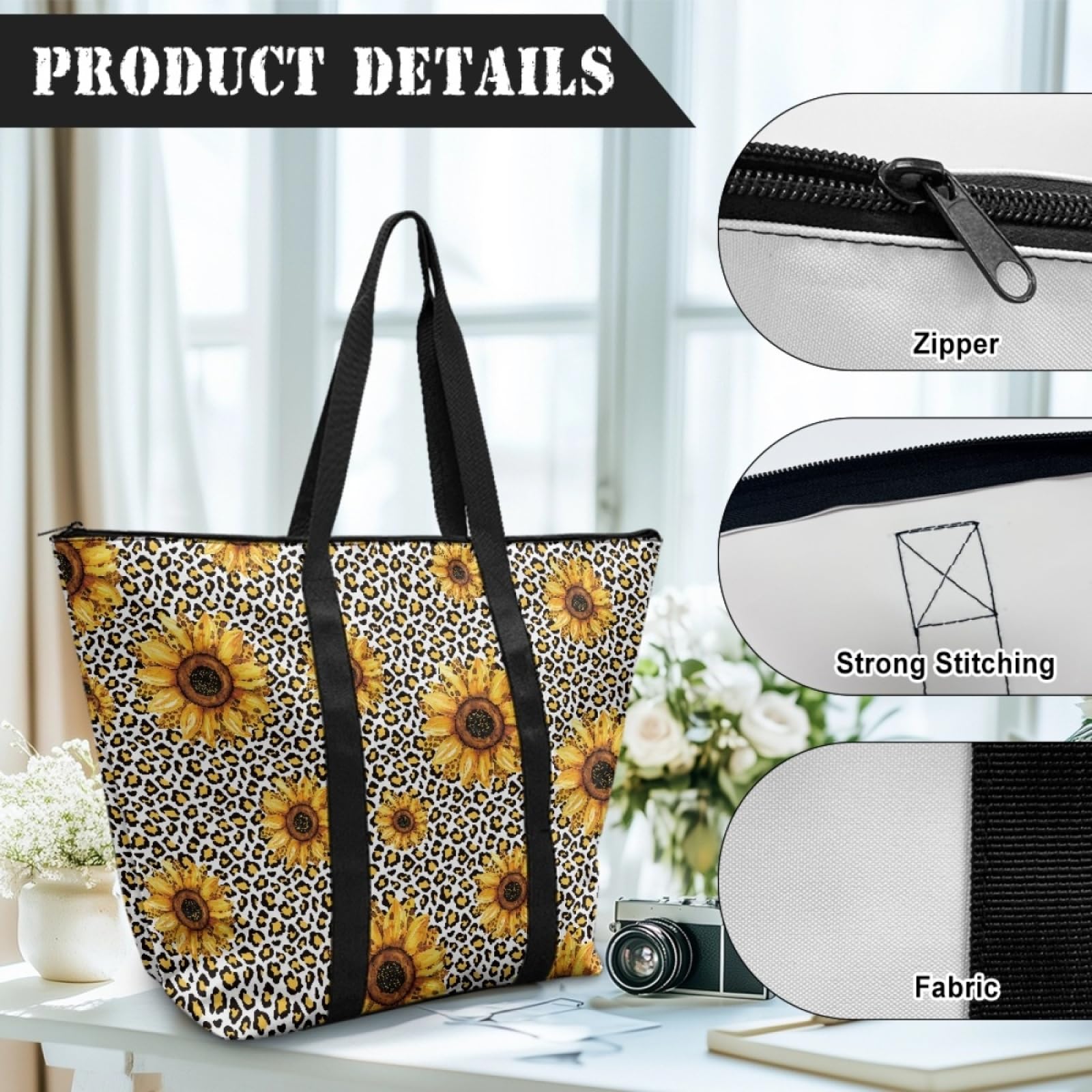 Tote Bag Tela Bolsas de Tela Poliéster Bolso de Mano de Mujer Reutilizable Bolsa Compra Plegable Tote Bag Cremallera Bolso Viaje Duradero Totebag