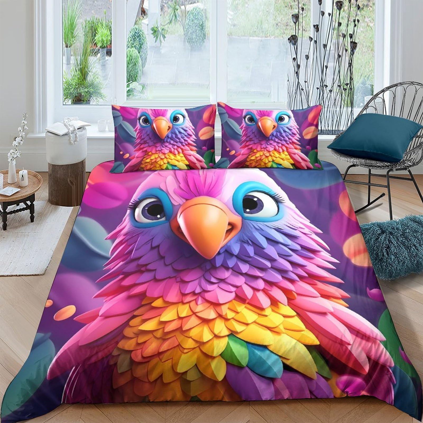 Ctjqhvkz Style-1 3D Printed Colorful Parrot Fitted Sheet Microfiber Soft Breathable Bird Art Mattress Cover For Bedroom Dorm Decor Single（135X200cm）