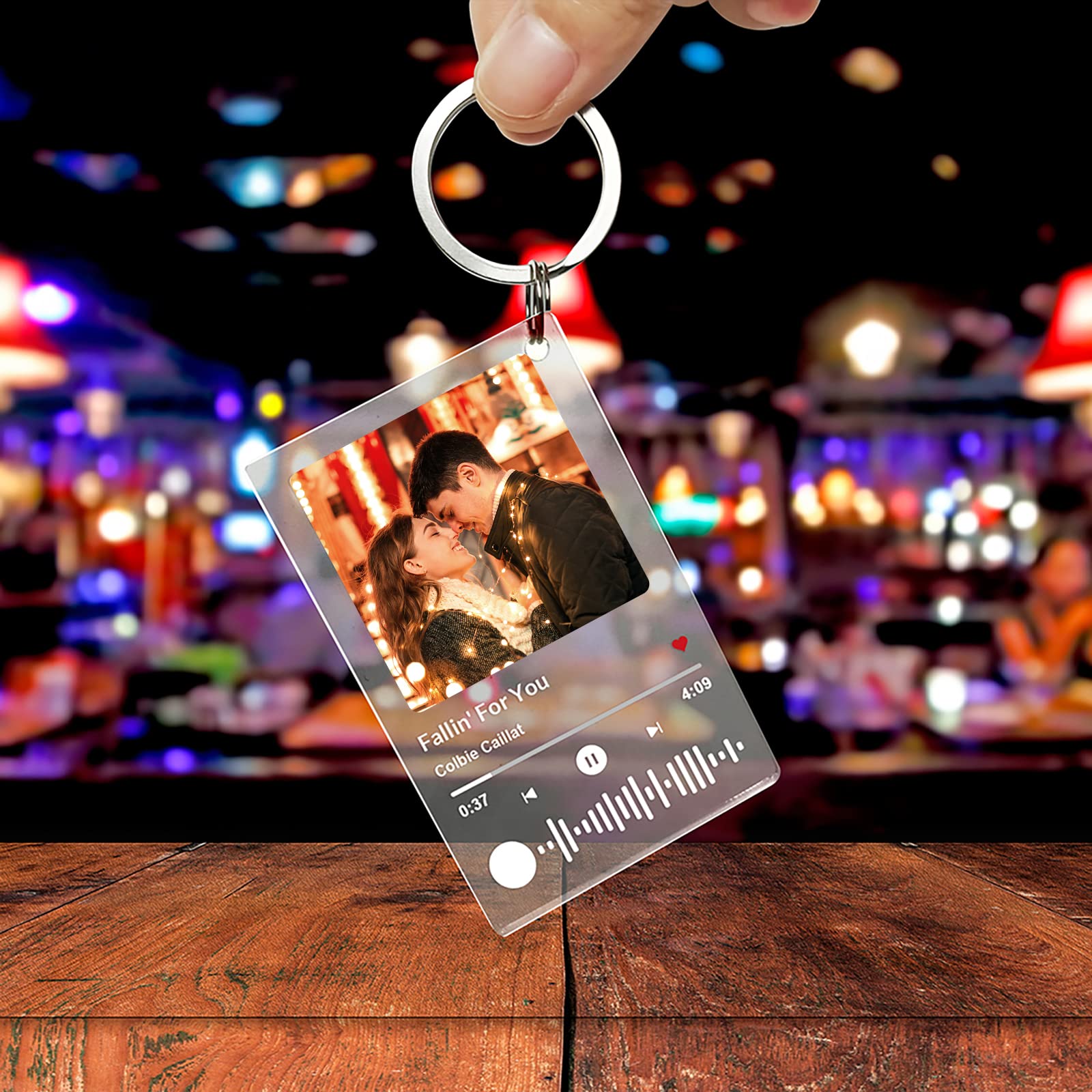 BLINGPAINTING Personalized Acrylic Keychain with Photo Custom Scannable Music Song Code Keychain Custom Acrylic Glass Music Plaque Frame