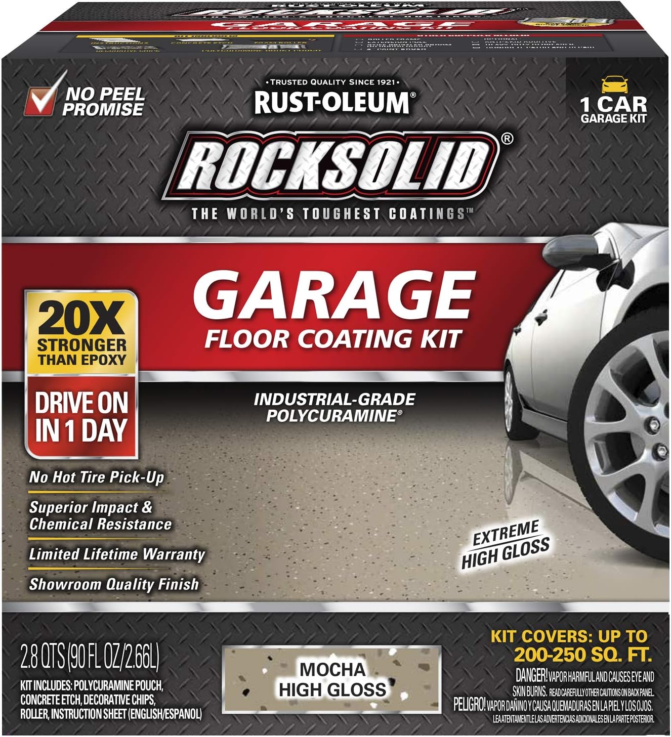 Rust-Oleum 60009 RockSolid Polycuramine Garage Floor Coating, 1 Car Kit, High Gloss Mocha