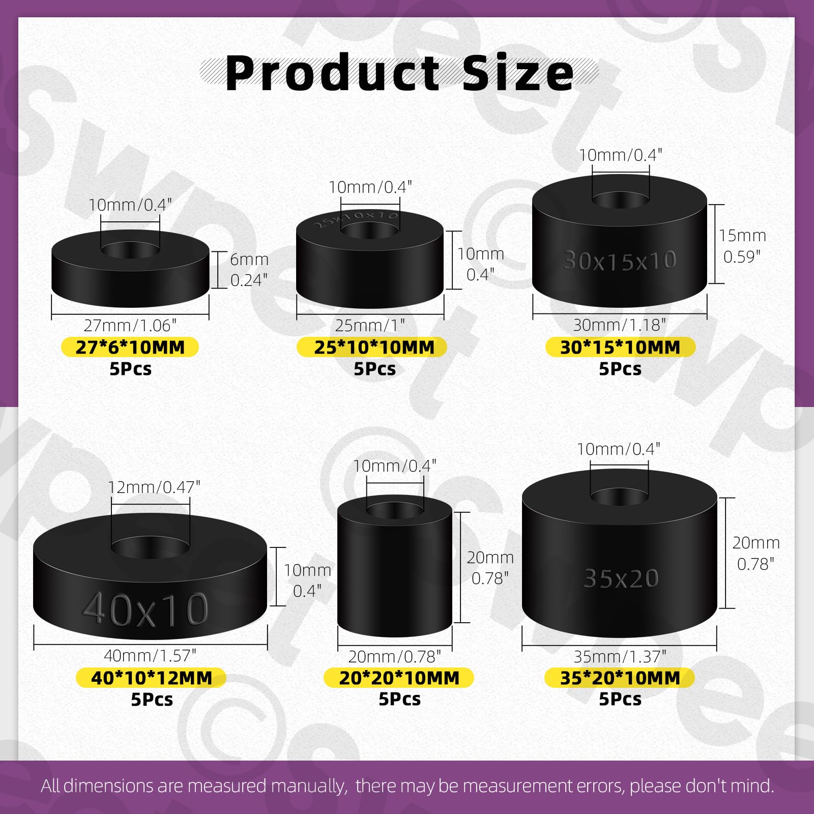 Swpeet 30Pcs 6 Sizes Round Rubber Spacer Assortment Kit, 10/12mm Anti Vibration Black Rubber Washers Kit - Image 2