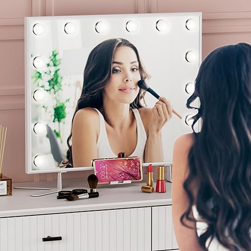Miniatura 7 de Anbuy Espejo de tocador Hollywood con luces, espejo grande iluminado con 14 bombillas LED, espejo Hollywood con control de inducción inteligente y 3