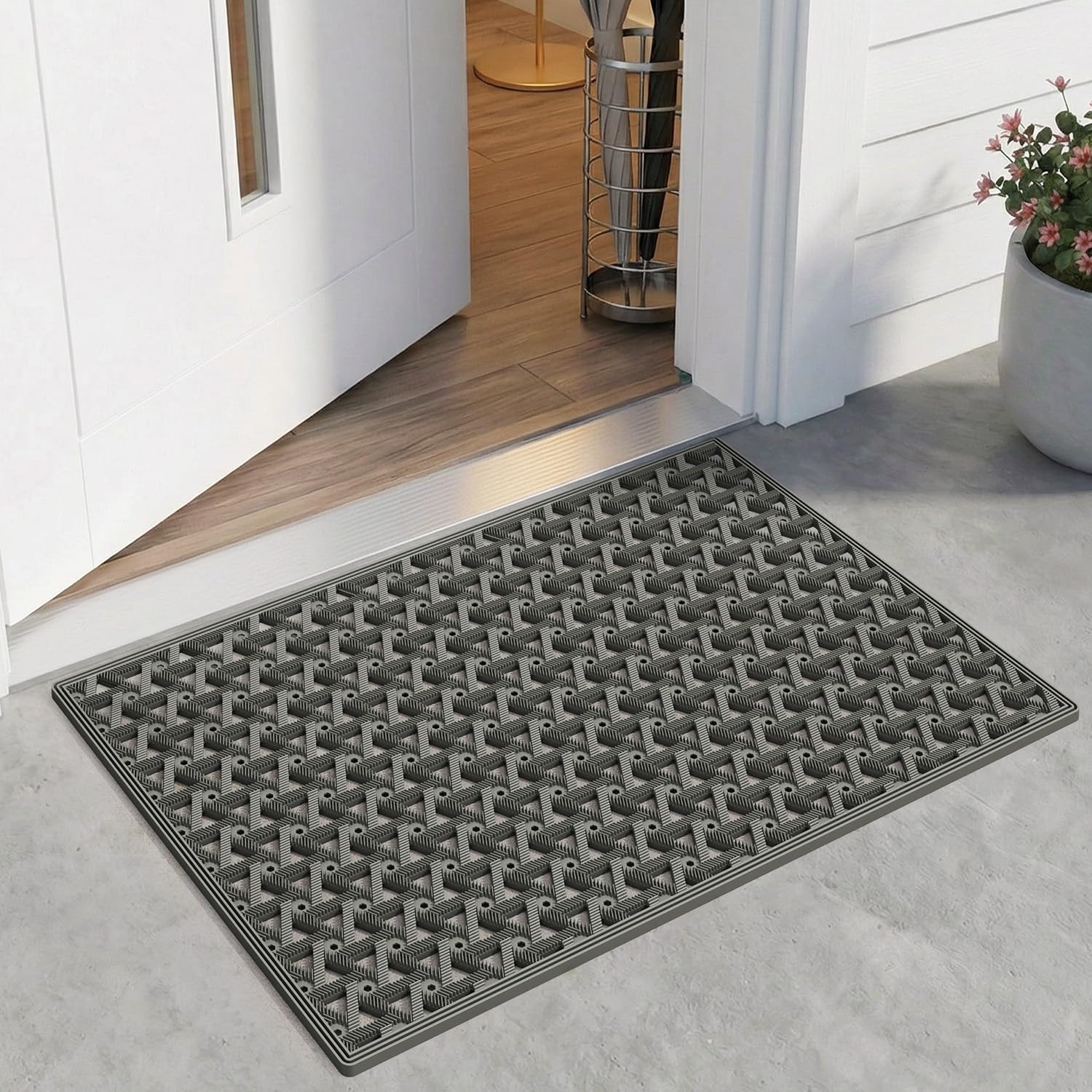 DEXI Felpudo Exterior 61 x 91 cm, Alfombra Entrada Casa Antideslizante con Orificios de Drenaje, Felpudos Impermeable y Resistente para Puerta Principal, Terraza y Balcón, Gris